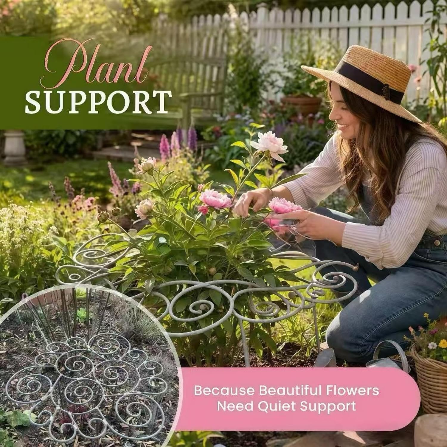 Spiral Metal Plant Support Ring, Heavy Duty Peony Cage, Rustproof Garden Support for Flowers, with 196in Hook Surface