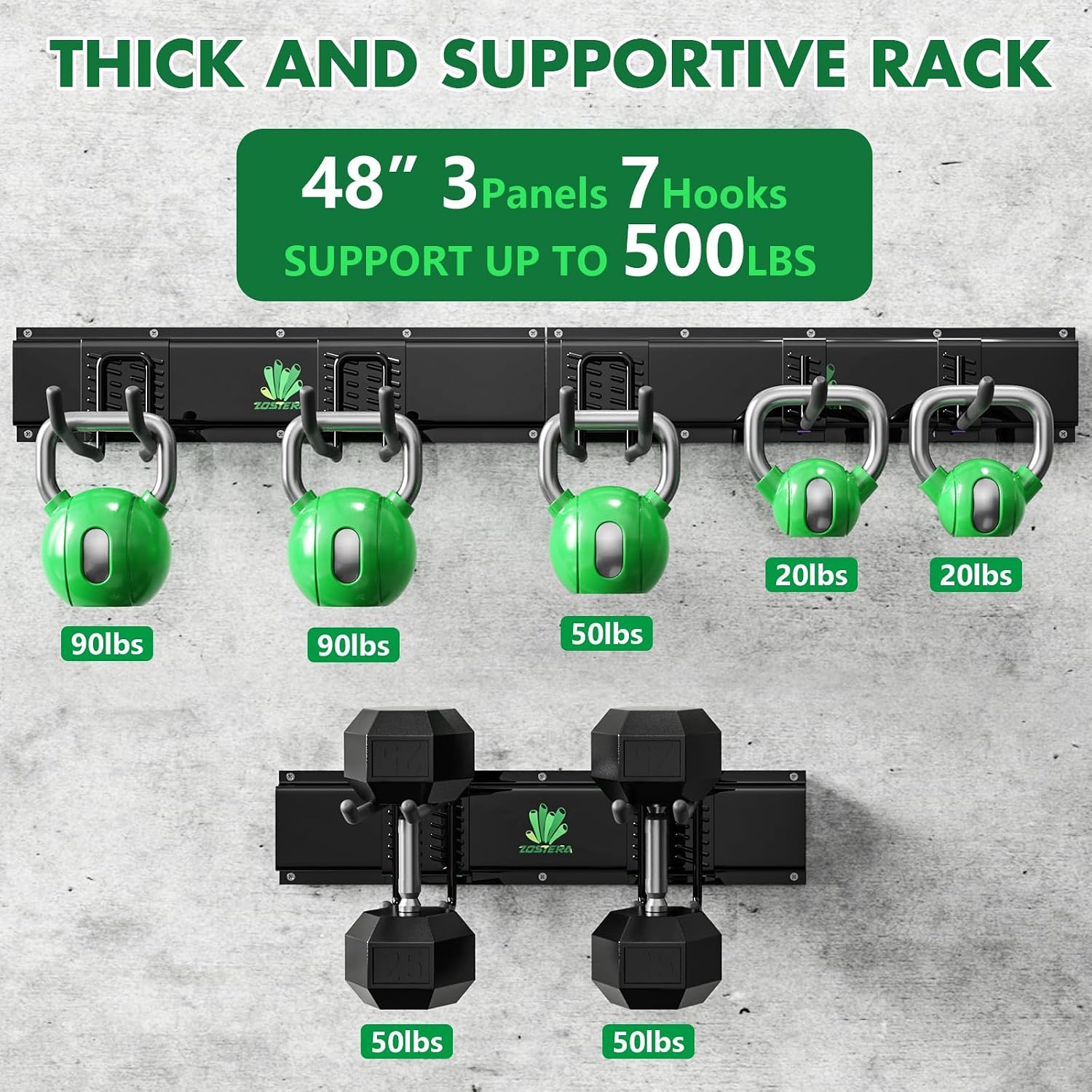 48" Garage Tool Organizer Wall Mount - 500lbs Garden Tool Organizer with Adjustable Hooks, Heavy Duty Metal Garage