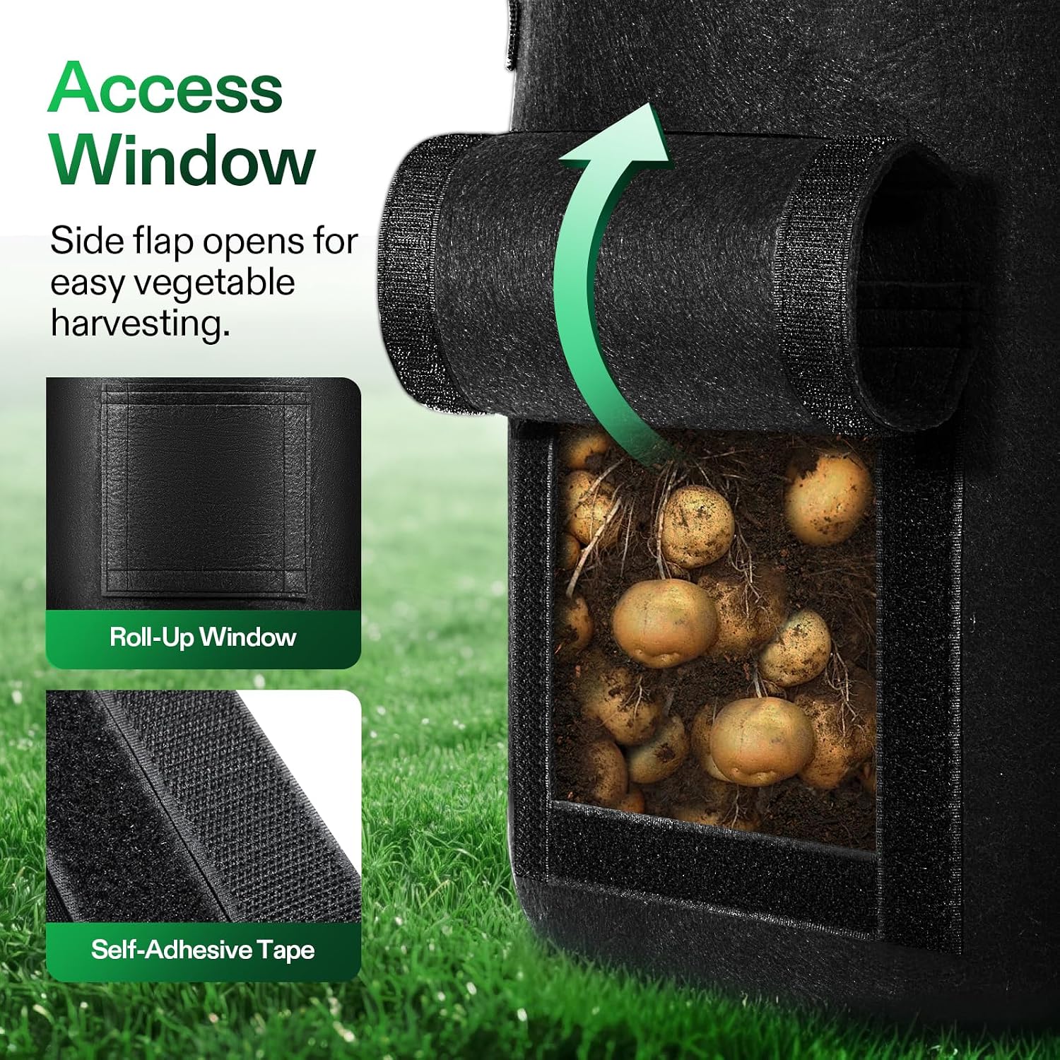 VIVOSUN 5-Pack 10 Gallon Potato Grow Bags for Growing Potatoes, Fabric Potato Pots with Handle and Roll-up Window