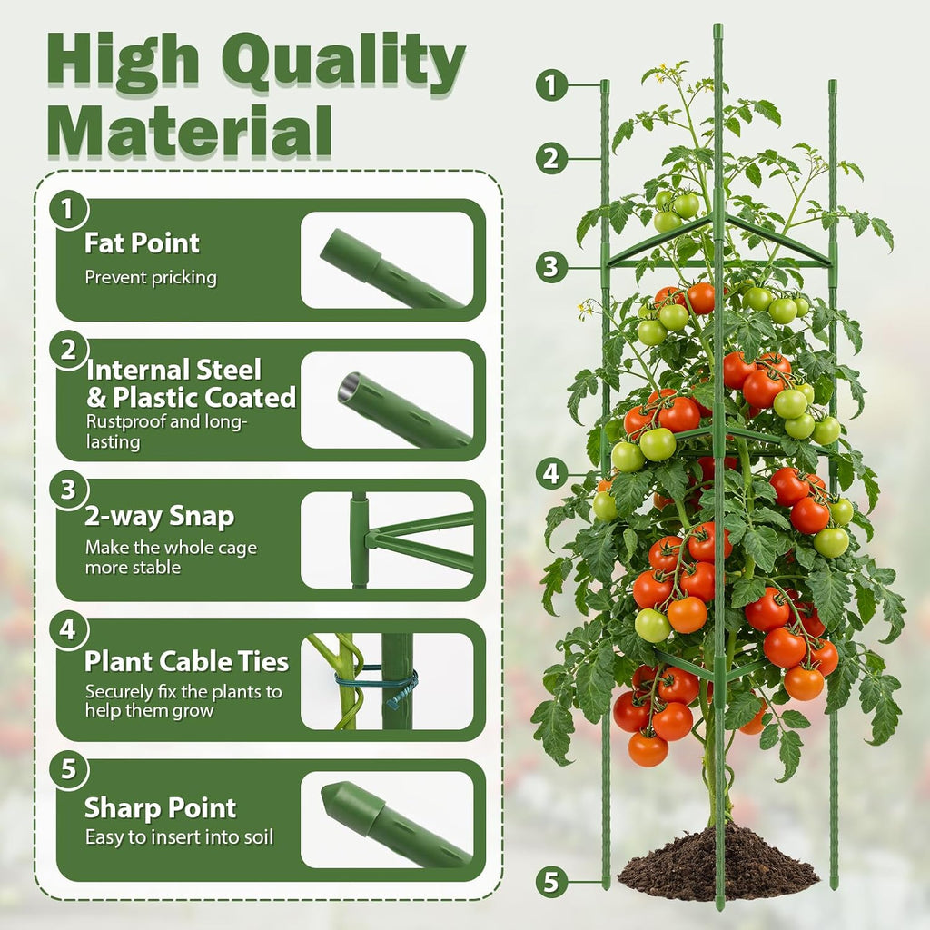 6 Pack 48 Inch Tomato Cages for Garden Plant Supports | Tomato Trellis for Potted Plants, Garden Plant Support Stakes