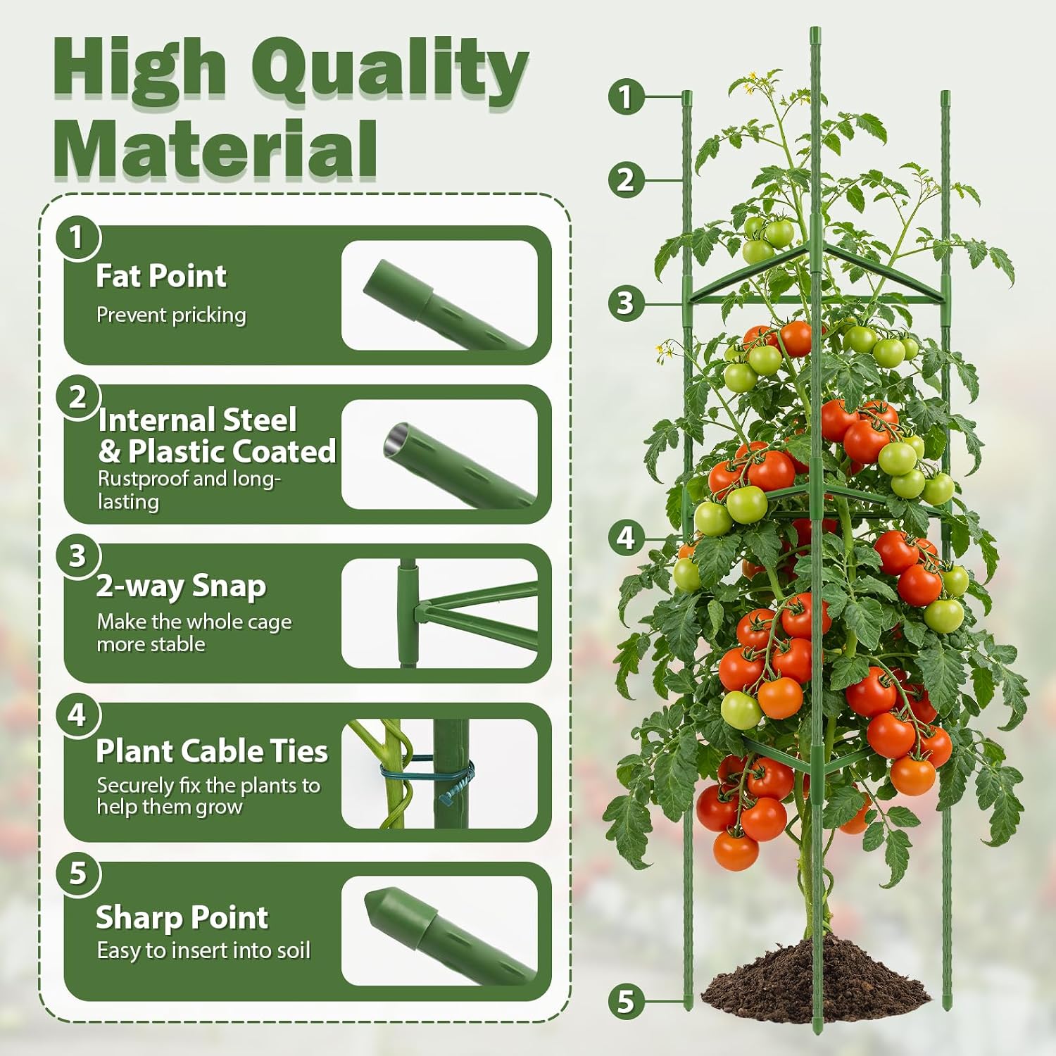 6 Pack 48 Inch Tomato Cages for Garden Plant Supports | Tomato Trellis for Potted Plants, Garden Plant Support Stakes