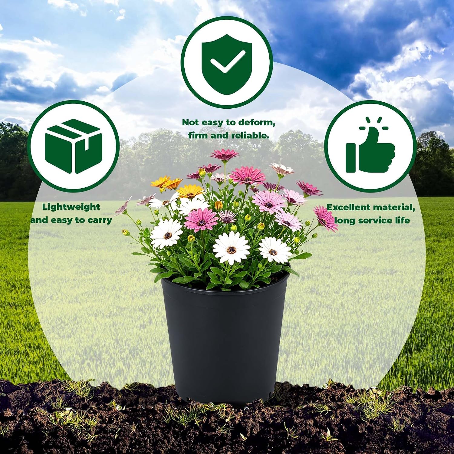 10 Pack 5 Gallon 11inch Black Nursery Pot Planter Grower Flower Pot Garden Seedling Planters Containers, Plastic