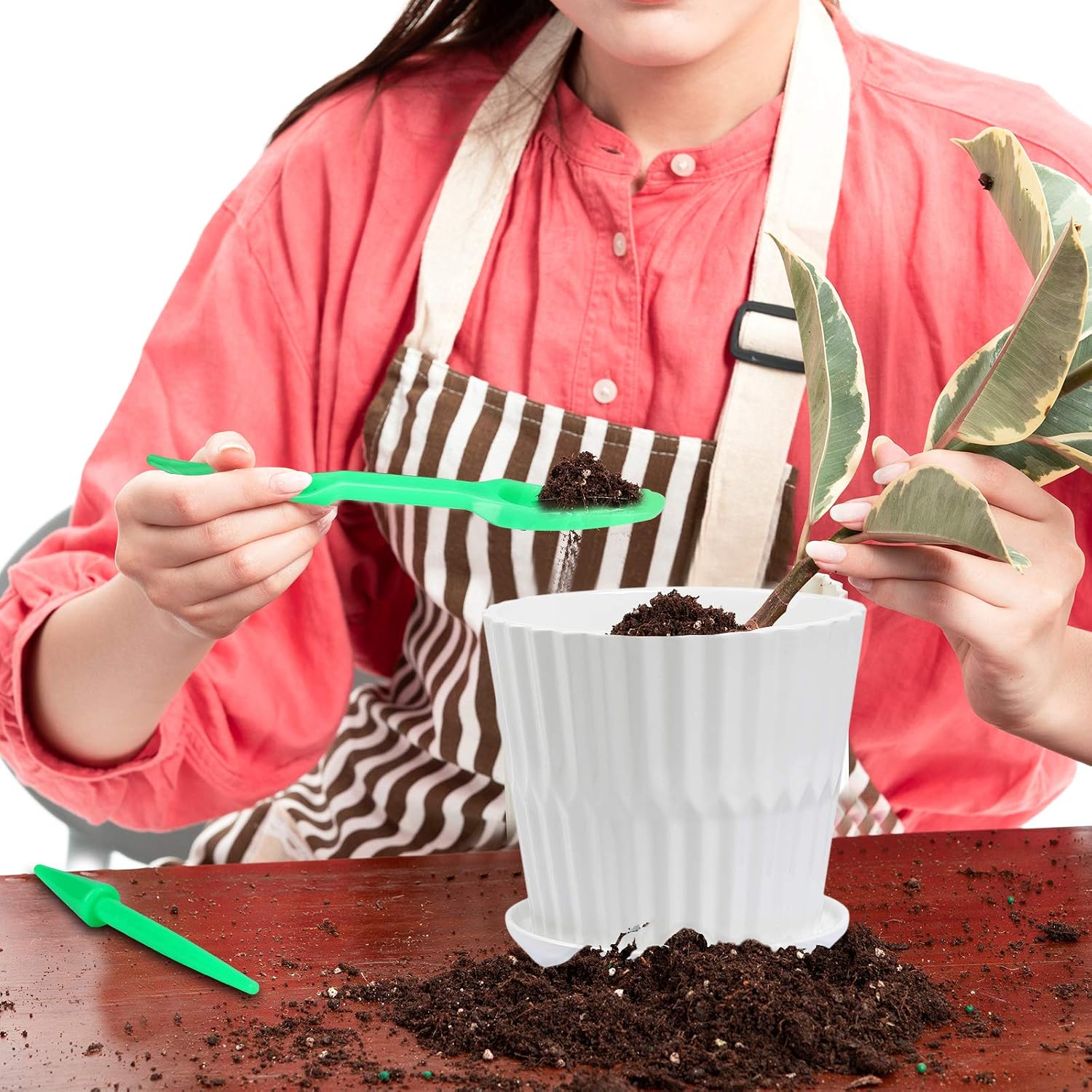 sietpoek 6.7” Ceramic Plant Pots with Drainage and Saucer 2PCs White | White Ceramic Flower Pots with Drainage Hole and