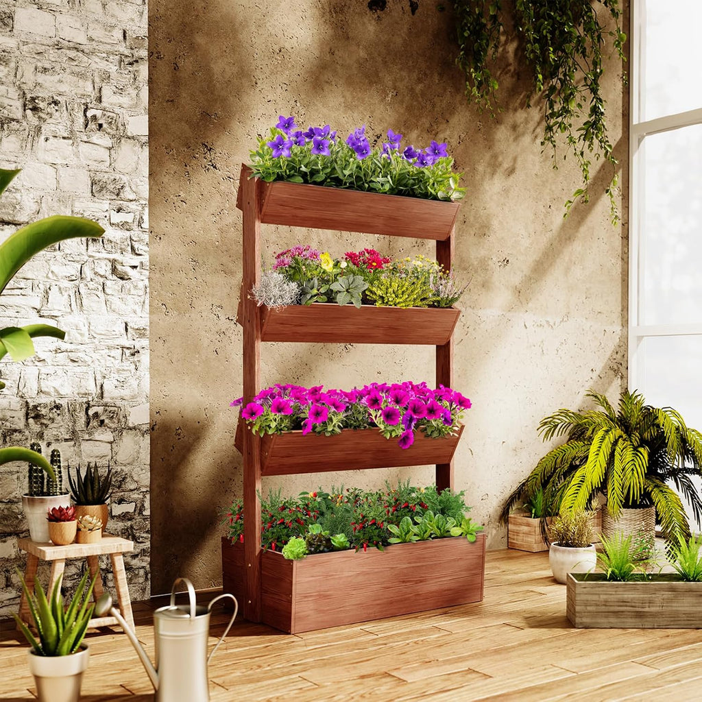 Wood Vertical Raised Garden Bed, 4 Tier Planter Box | Garden Planter Raised Bed Freestanding Plant Stand Flower Rack