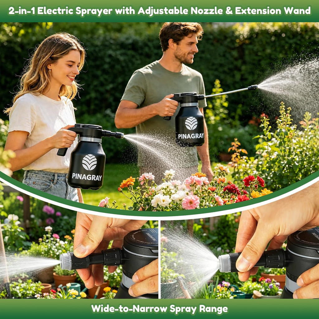 2L/0.5Gallon Upgraded Electric Water Sprayer with Thicker Body | precision nozzle + extension wand, 1hr runtime