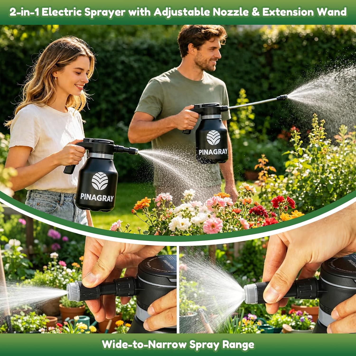 2L/0.5Gallon Upgraded Electric Water Sprayer with Thicker Body | precision nozzle + extension wand, 1hr runtime
