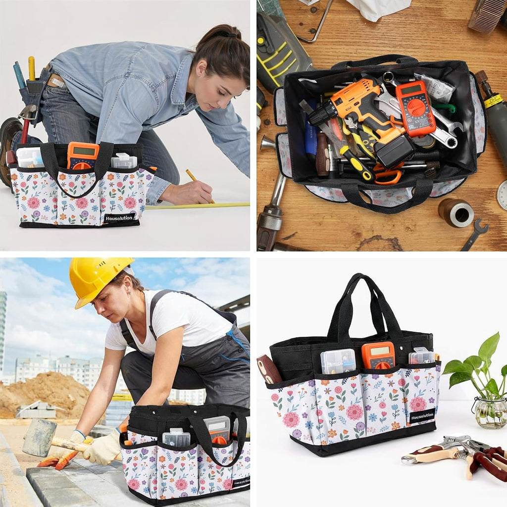 Housolution Gardening Tote Bag, Deluxe Garden Tool Storage Bag and Home Organizer with Pockets, Wear-Resistant &