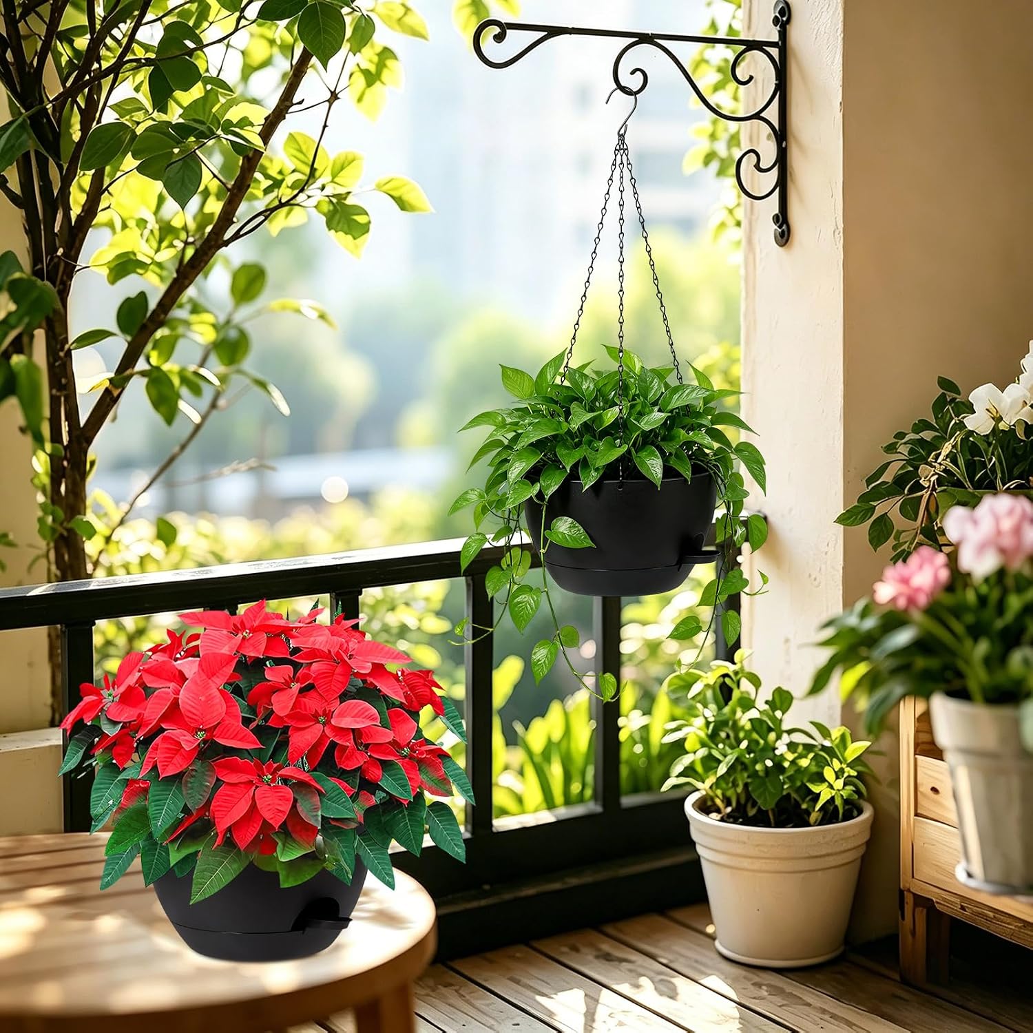DANALLAN Hanging Planters for Indoor Plants, 2Pcs 12 Inch Self Watering Hanging Planter Basket Large Plastic Plant
