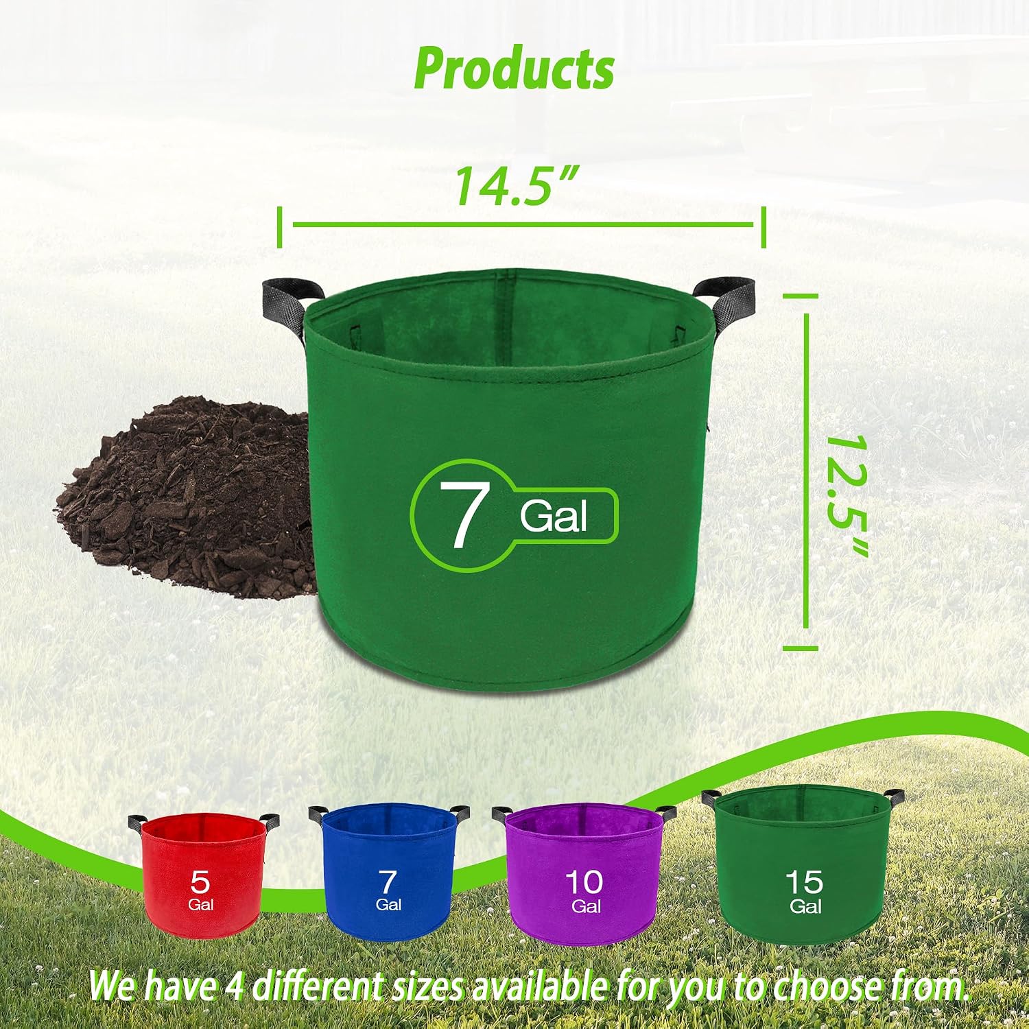7 Pack 7 Gallon Plant Grow Bags - Mixed 7 Colors with Reinforced Handles & Aeration Design, Ideal for Tomato, Flowers &