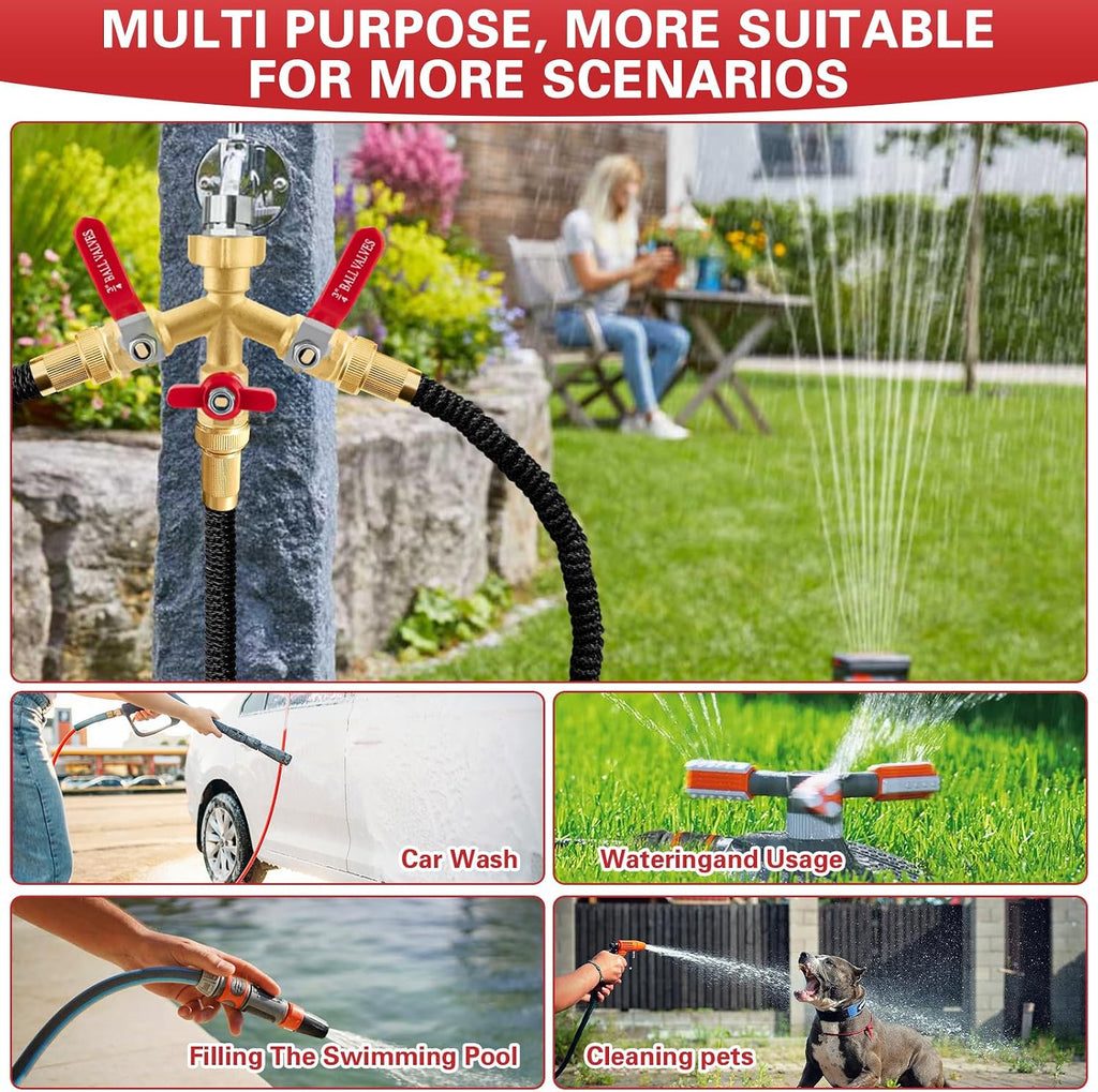 High Flow 3 Way Hose Splitter, Heavy Duty Brass Garden Hose Splitter,Water Hose Spigot Splitter with Easy-Grip Metal