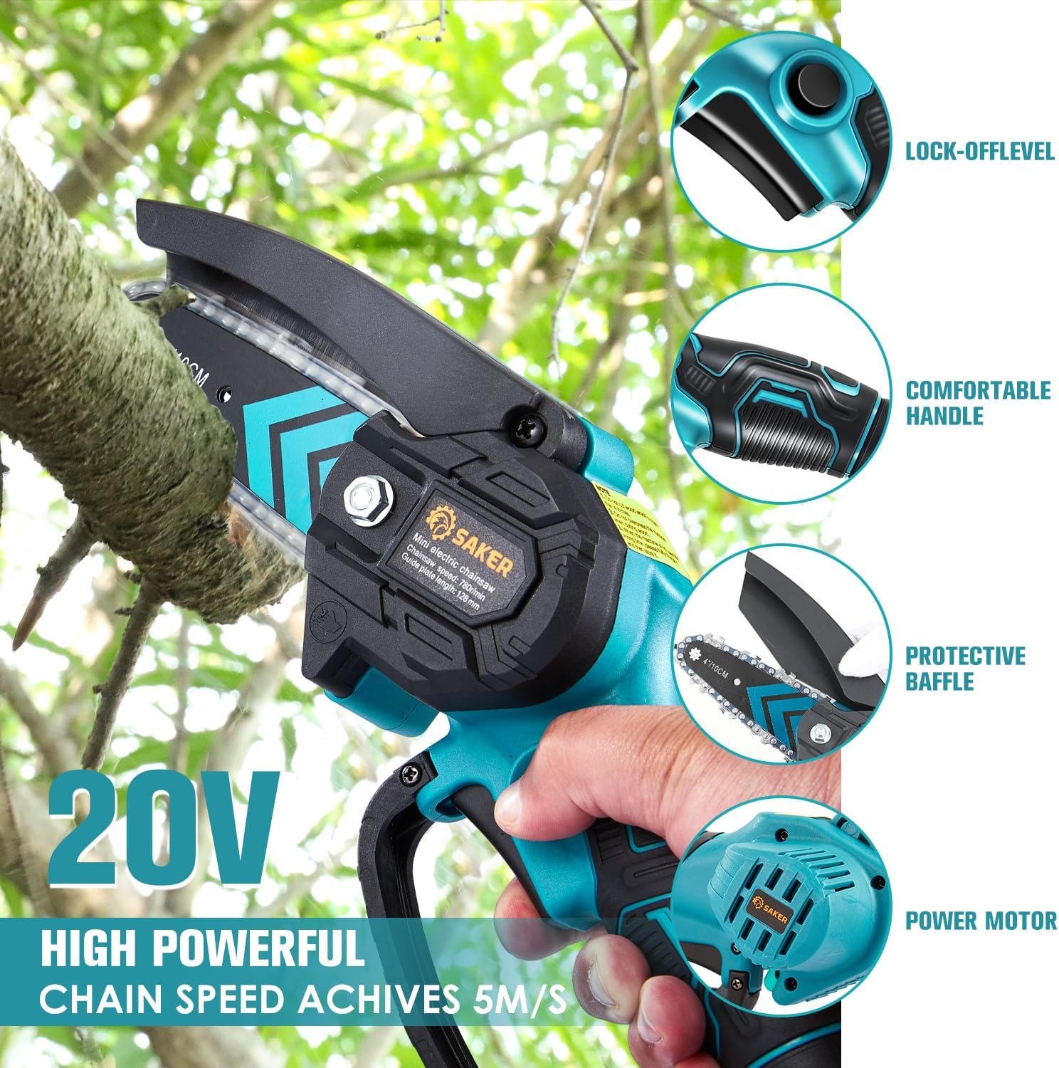 Saker Mini Chainsaw Cordless,Portable Electric Chain Saw | Handheld Chain Saw Pruning Shears Chain Saws for Tree