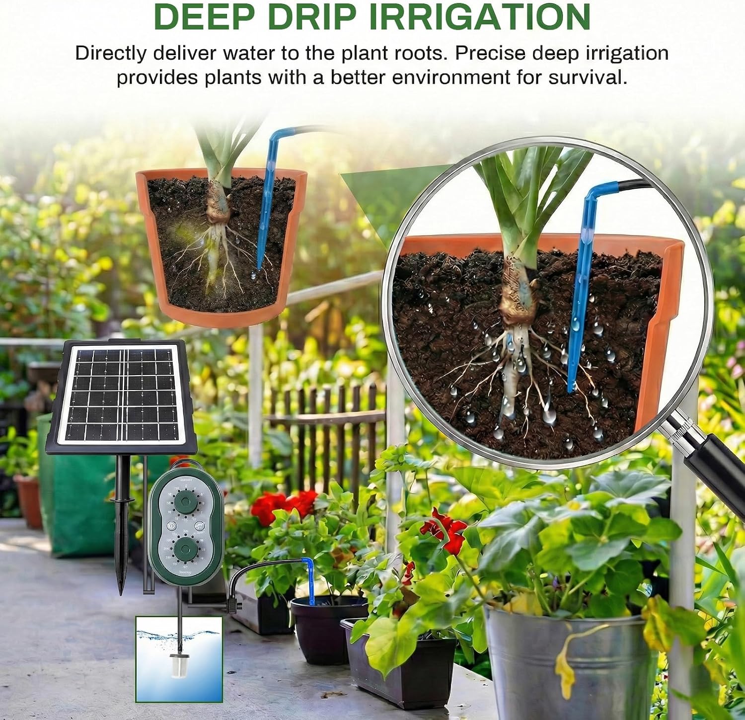 50FT Solar Automatic Drip Irrigation Kit System, Smart Self-Watering System with USB Charging for Outdoor Indoor Use
