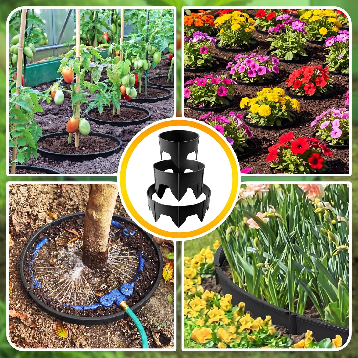 100 Pcs Planting Grow Rings, Diameter Range 8.2-15.7 Inches, Adjustable Interlocking Plant Support Rings with Mallet