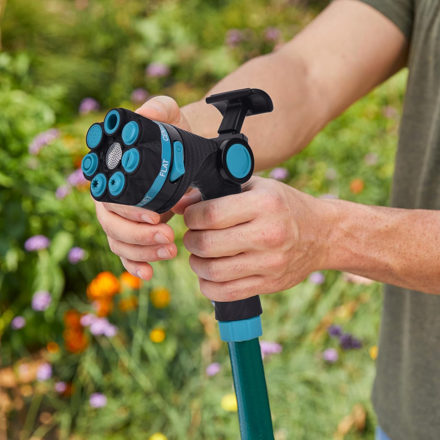 Gilmour Heavy Duty Graphite Fireman Garden Hose Nozzle with Swivel Connect | 8 Pre-set Spray Patterns, Flow Control