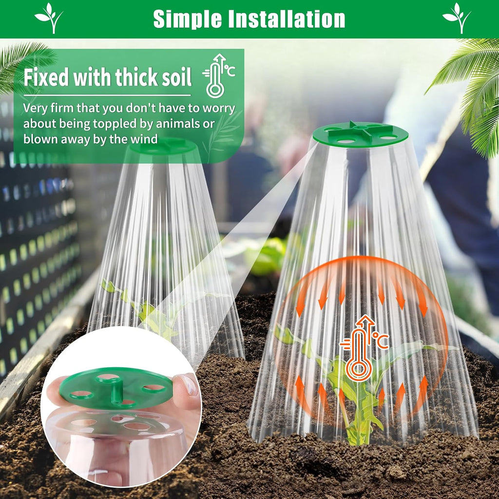 UQM 50 Pack Garden Cloches for Plants with Rotary Vent Cover Reusable | Bell Plant Protector Garden Protection from
