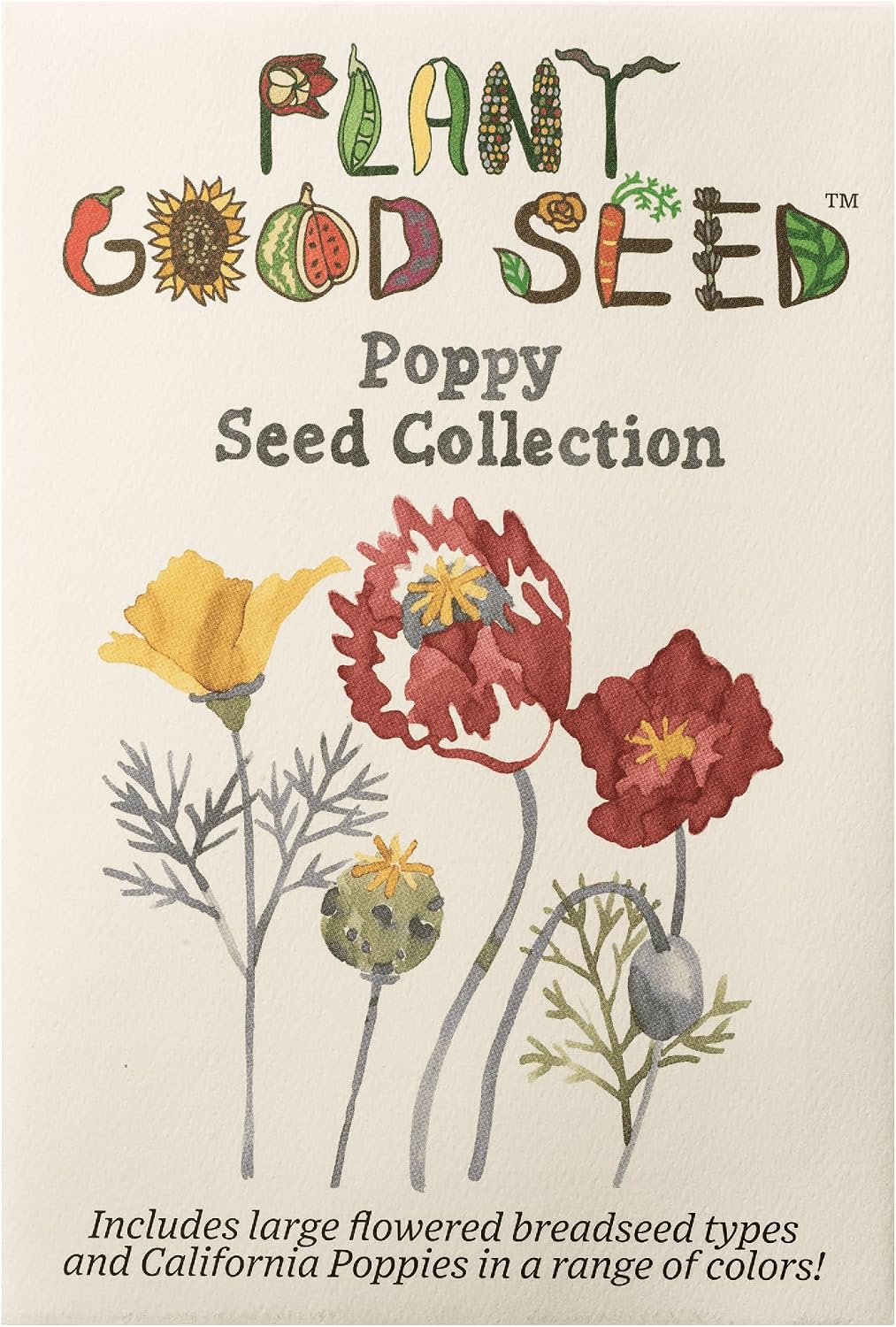 Poppy Flower Seed, 7 Variety Pack | Seven Poppy Varieties, Heirloom and California Types, Silky Ornamental Blooms