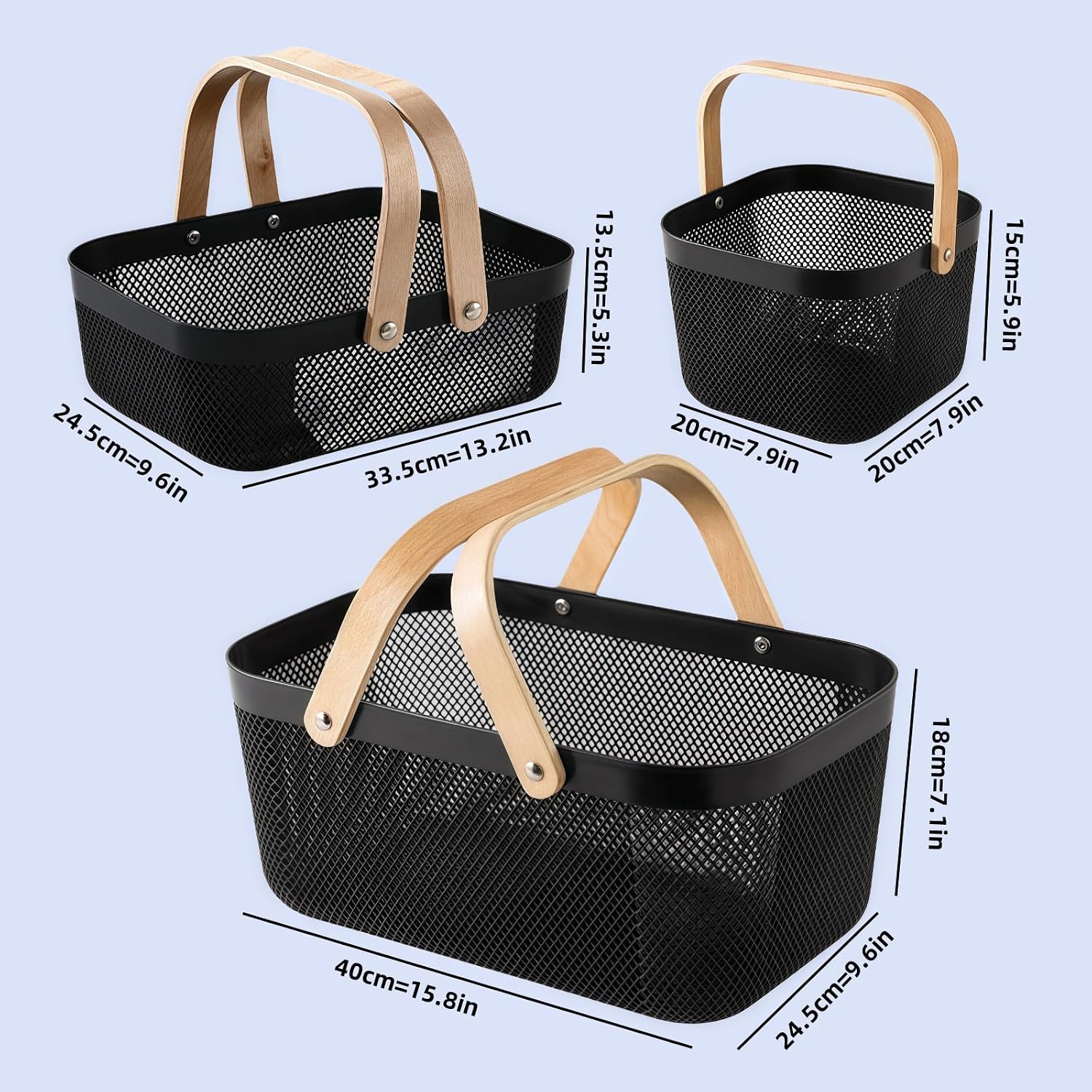 3pcs Collapsible Wooden Handle Plastic Harvest Basket - Rectangular Garden Storage Basket for Picking and Collecting