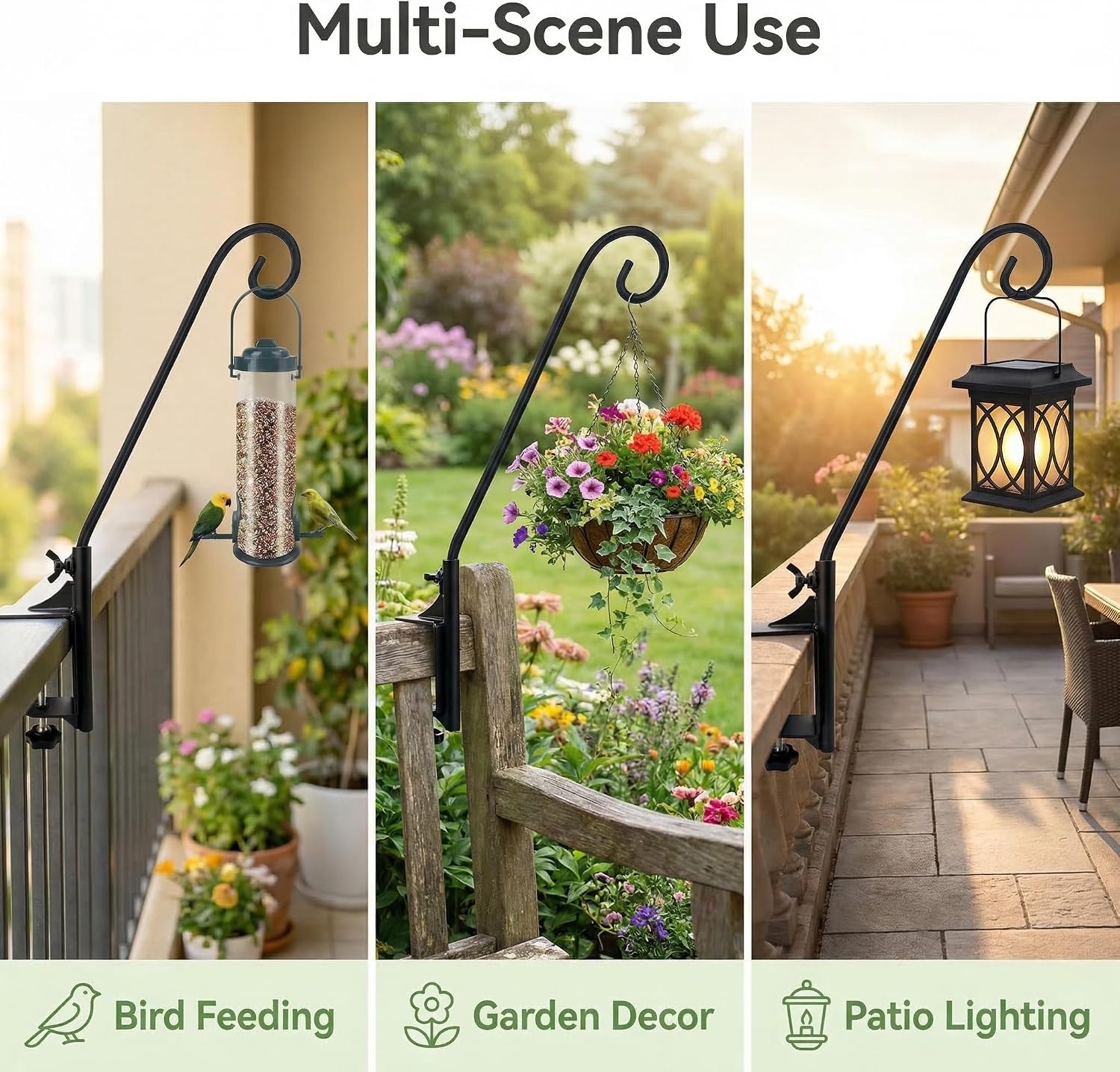 Heavy Duty Deck Hook,360 ° Rotating Design,Pole 15”Long Metal Deck Railing Hooks for Hanging Bird Feeders,Planters,Suet