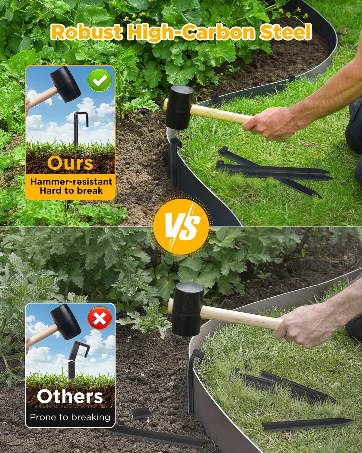 Landscape Edging Metal Stakes, 10 Inch Garden Edging Stakes | High Carbon Steel Landscaping Anchoring Stakes for