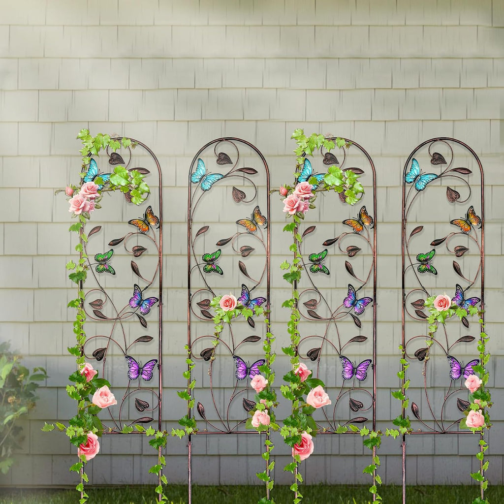 aboxoo 4-Pack Butterfly Metal Garden Trellis, 60" Decorative Outdoor Fence | For climbing
