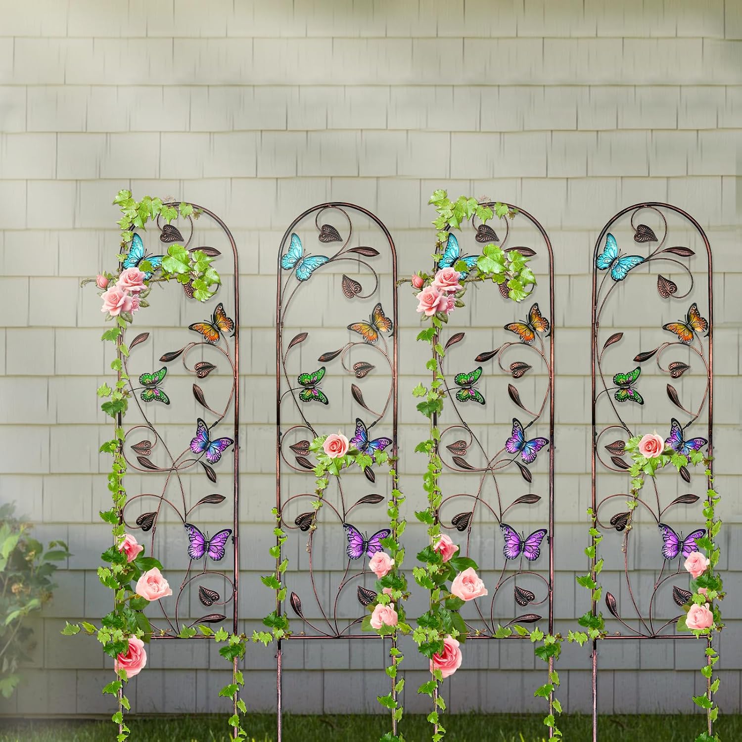 aboxoo 4-Pack Butterfly Metal Garden Trellis, 60" Decorative Outdoor Fence | For climbing