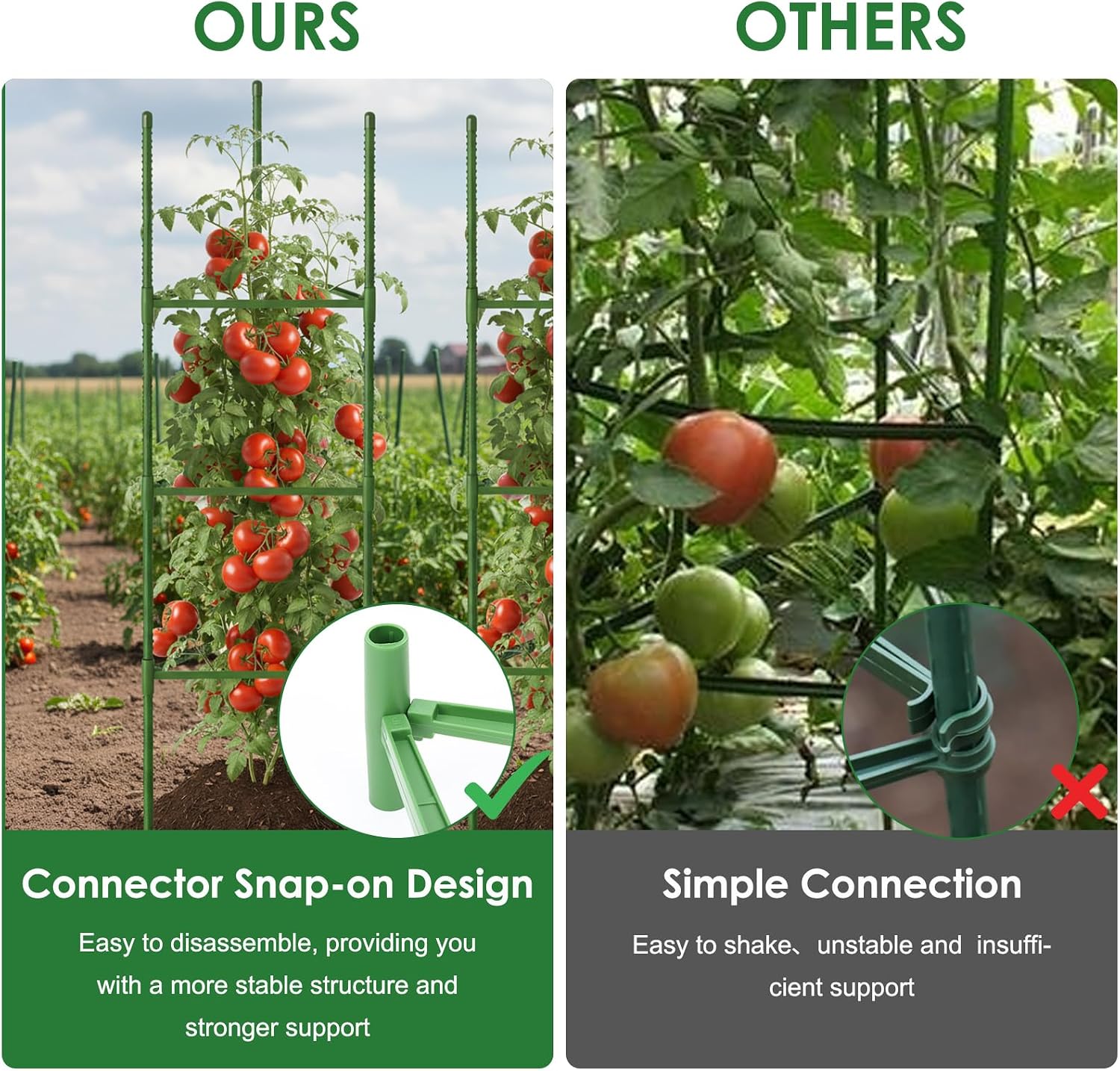 CEWOR 6 Pack Tomato Cage, 51.2 Inch Tall Adjustable Tomato Trellis | Tomato Cages for Garden, Plant Support Structure