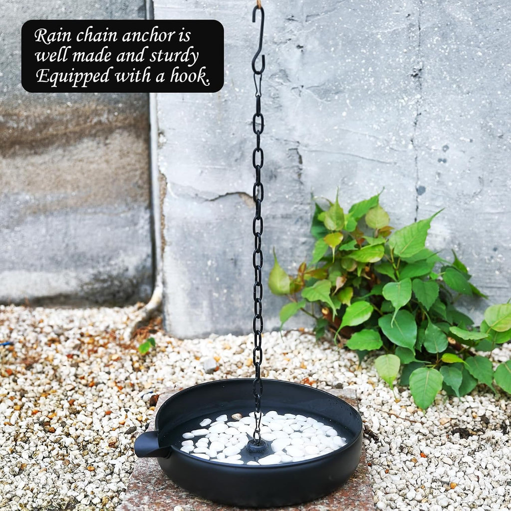 Rain Chain Anchoring Basin, Metal Bowl for Rain Chain Downspout Gutters, Black Rain Chain Basin of Chain Display for