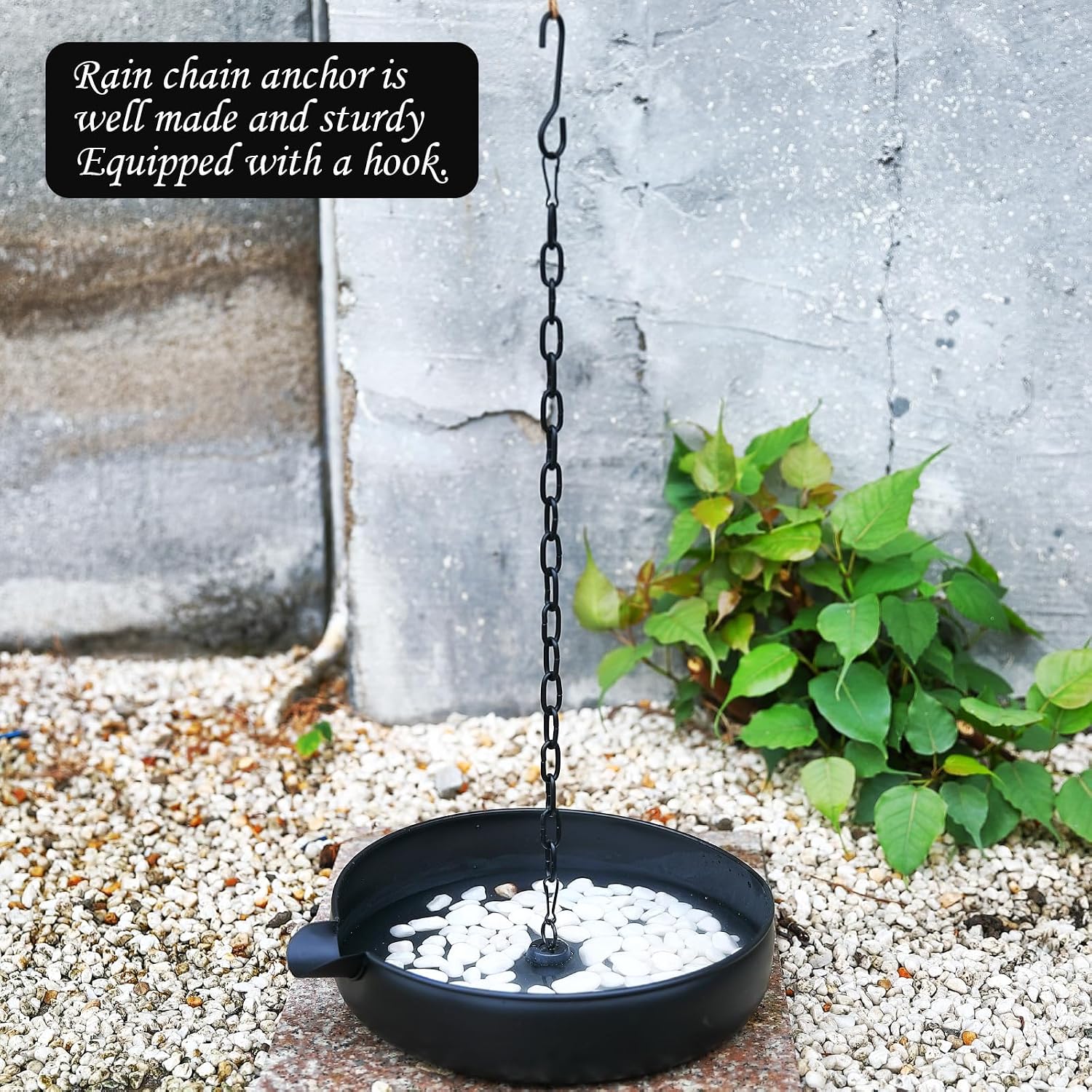 Rain Chain Anchoring Basin, Metal Bowl for Rain Chain Downspout Gutters, Black Rain Chain Basin of Chain Display for
