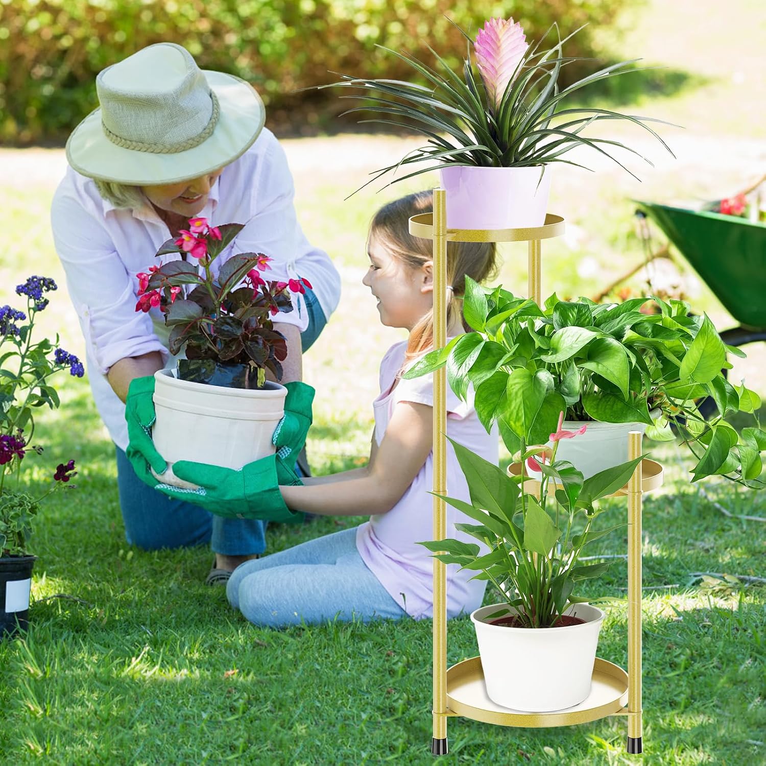 3 Tier Plant Stand Indoor Tall, Black Corner Tiered Round Plant Stand for Indoor Multiple Plants, Metal Flower Pot