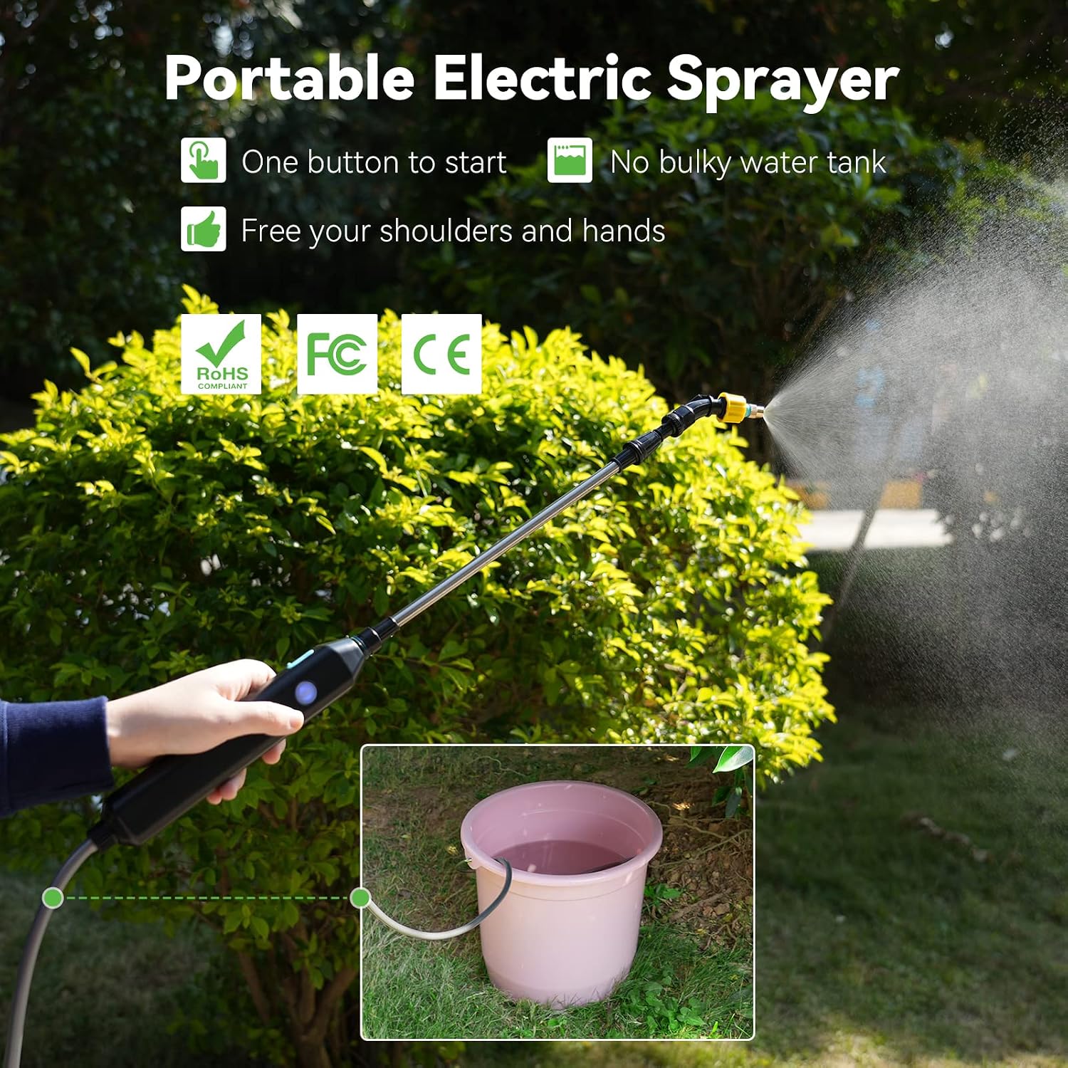 TOOVEM Electric Garden Sprayer, Portable Battery Powered Watering Wand | Electric Garden Sprayer, Portable Battery