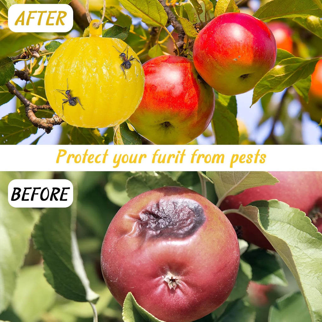 Qualirey 10 Set Sticky Fruit Fly Trap Balls Yellow Adhesive Fungus Gnat Sticky Balls for Plants Fly Catching Sticky