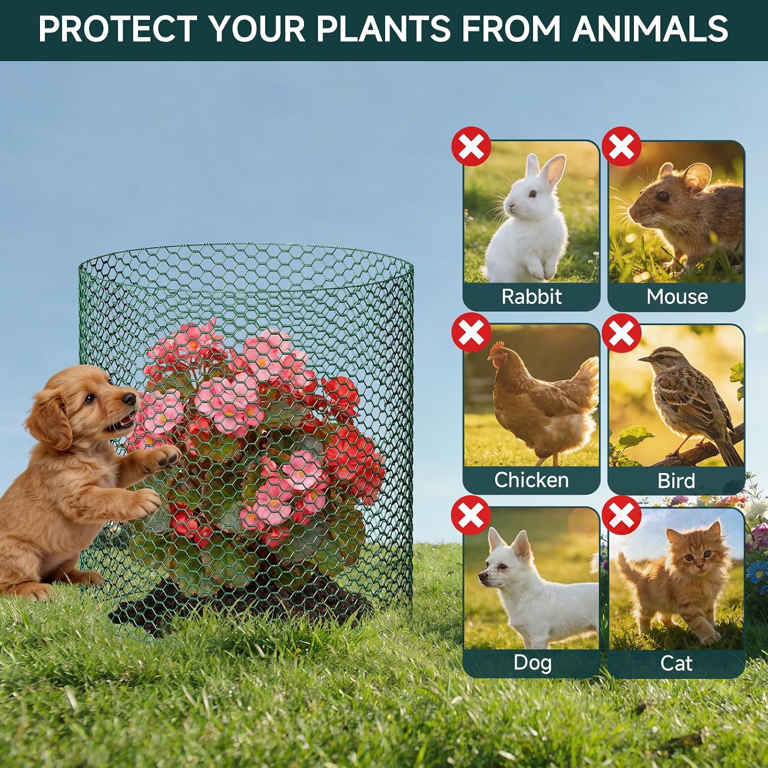 16in X 49.2Ft Chicken Wire Fencing Plant Protectors from Animals Green Roll | Anti-Rust Chicken Wire Mesh Hexagonal PVC