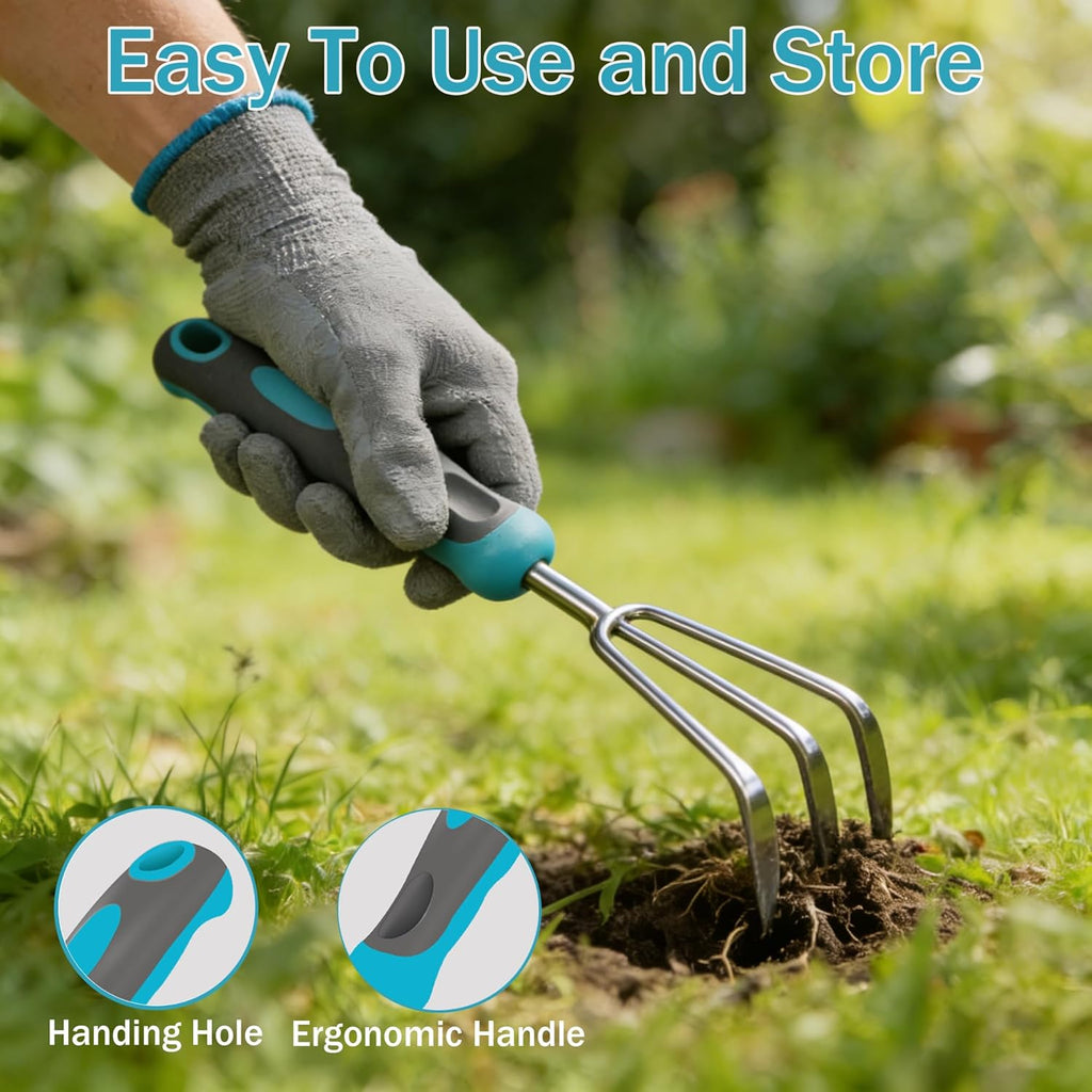 Gardening Tools, Carsolt 10 Piece Heavy Duty Stainless Steel Garden Tools Set with Ergonomic Rubber Handle. Variety of