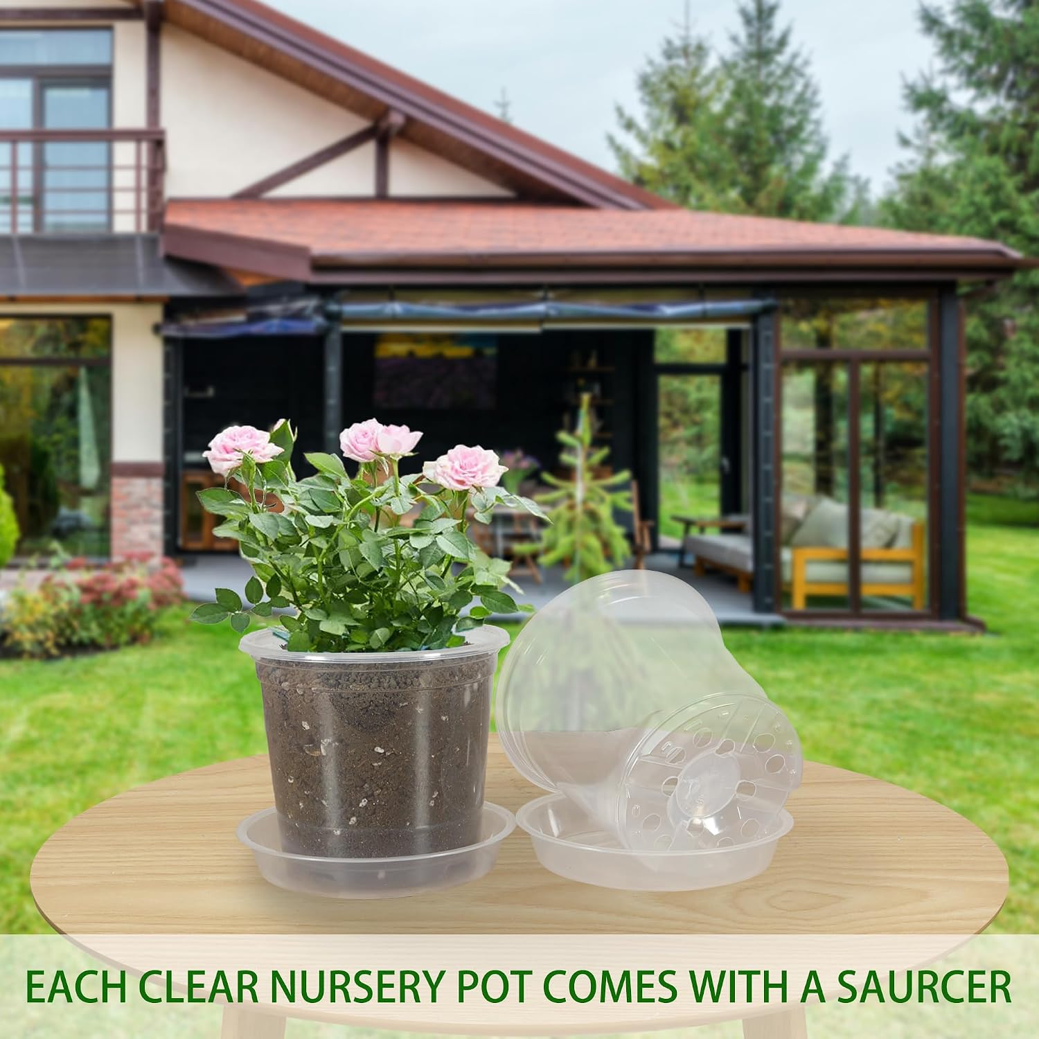 30 Pack 3/4/5/6/7 Inch Clear Nursery Pots with Drainage and 30 Pack Plant Saucers, Plant Pots for Plants Transparent