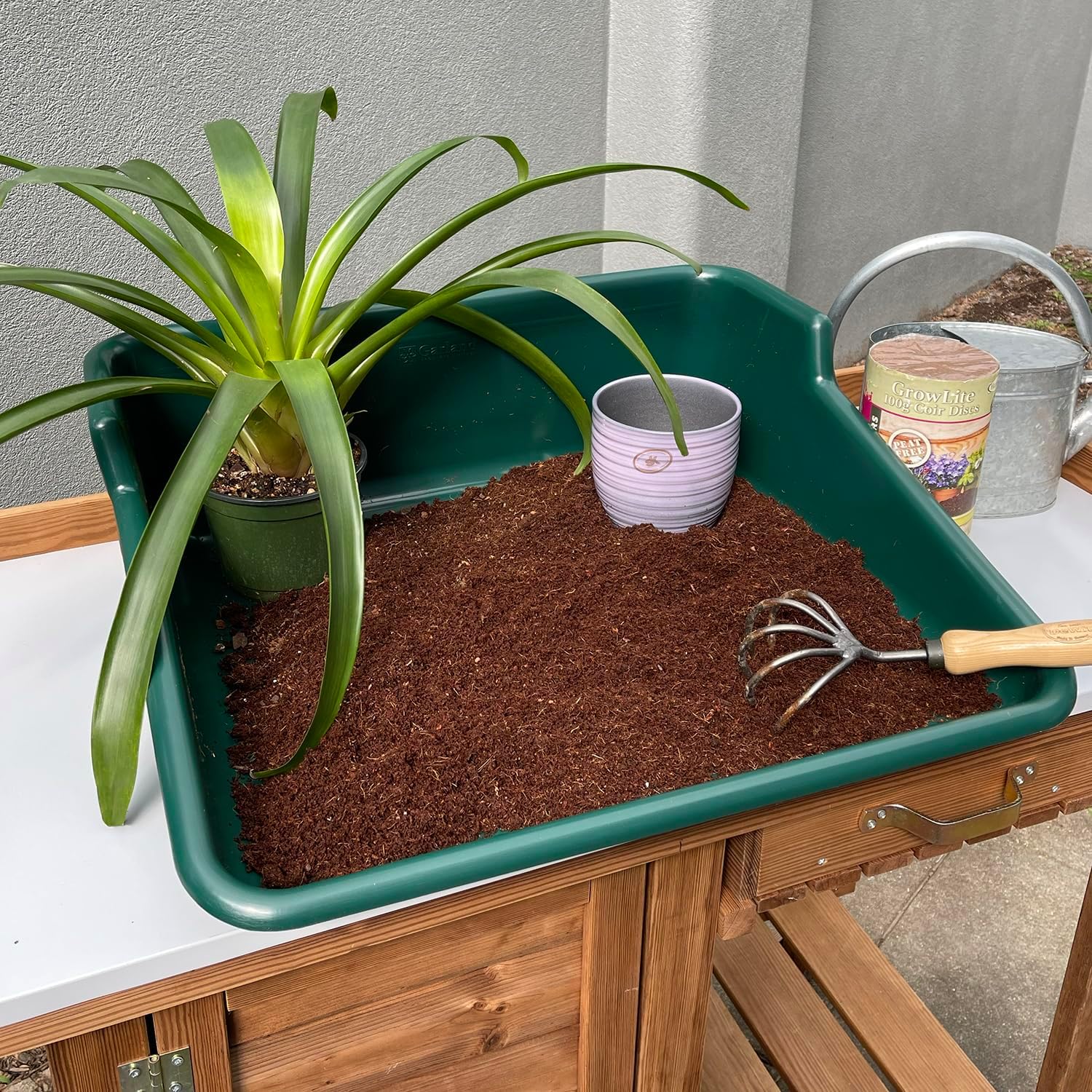 Garden Tidy Tray – Green, 24.5" L x 22" W x 8" H – Sturdy One-Piece Potting Tray, Indoor/Outdoor Gardening, Recycled