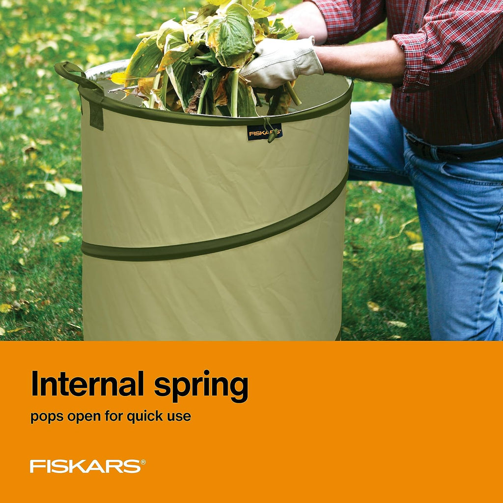 Fiskars Kangaroo Collapsible Garden Bag with Heavy Duty Hardshell Bottom for Leaf and Yard Waste, 30-Gallon Reusable