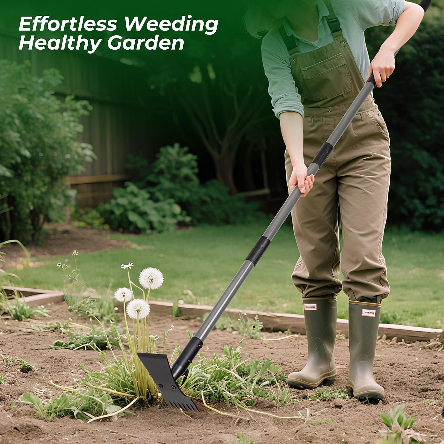 Walensee 2-in-1 Weed Puller Tool and Garden Hoe, Long Handle Weed Rake | Durable 3.5mm steel head, 64-inch adjustable