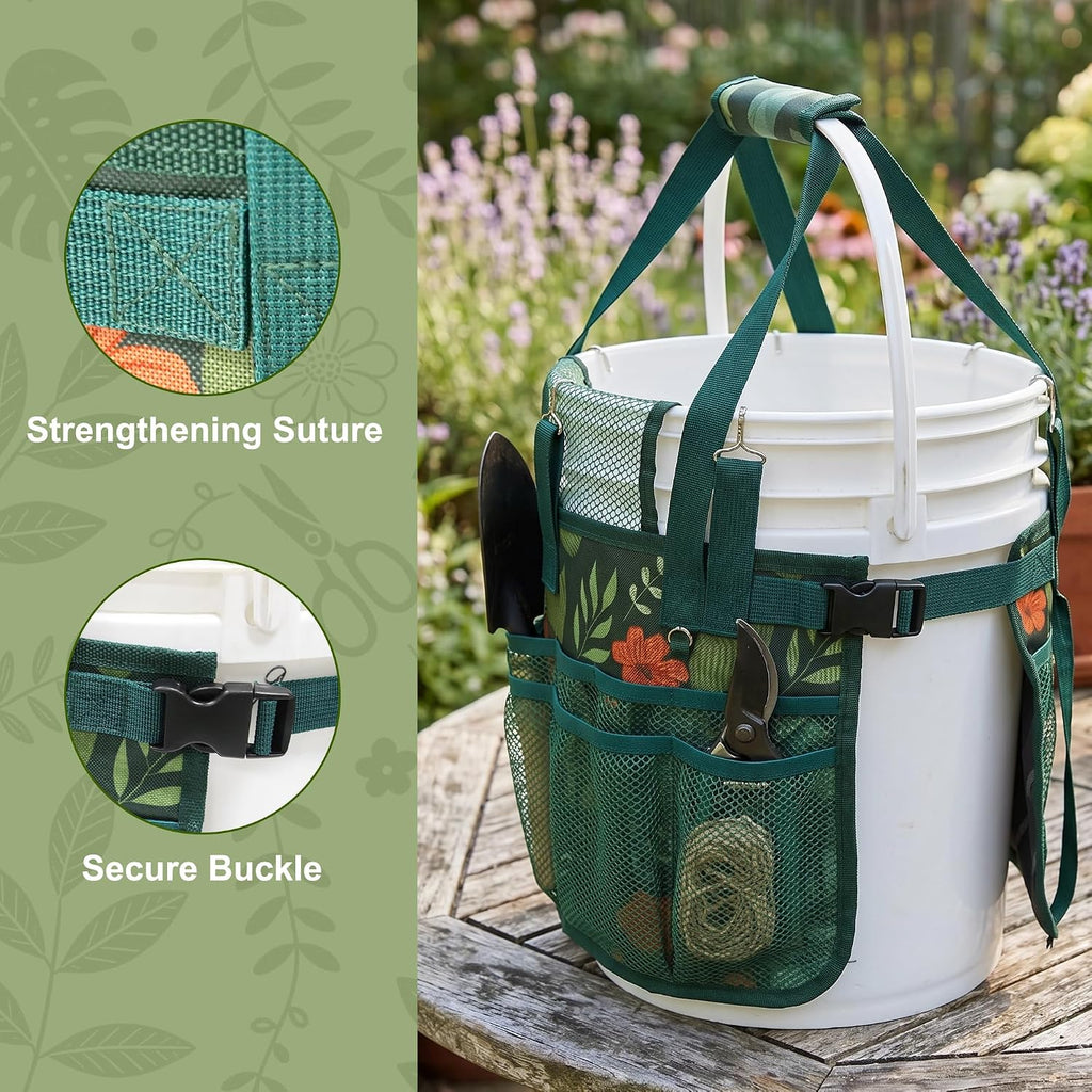 Bucket Tool Organizer - Multi-Purpose Garden Tool Caddy Fits 3.5 to 5 Gallon Buckets - Heavy Duty 600D Tool Bag Pouch