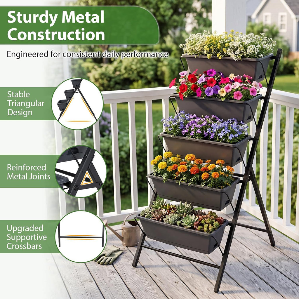 Giantex 5-Tier Vertical Garden Planter, Raised Garden Bed w/Drainage System & Removable Tray, Metal Frame Elevated