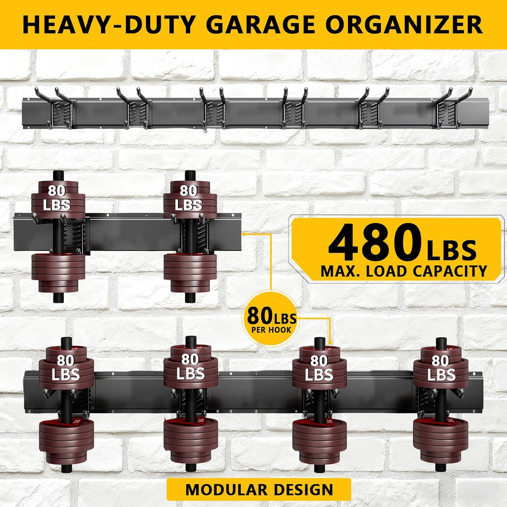 Garage Tool Organizer Wall Mount, 48inch Heavy-Duty Garage Storage System and Garden Tool Organizer with 6 Adjustable