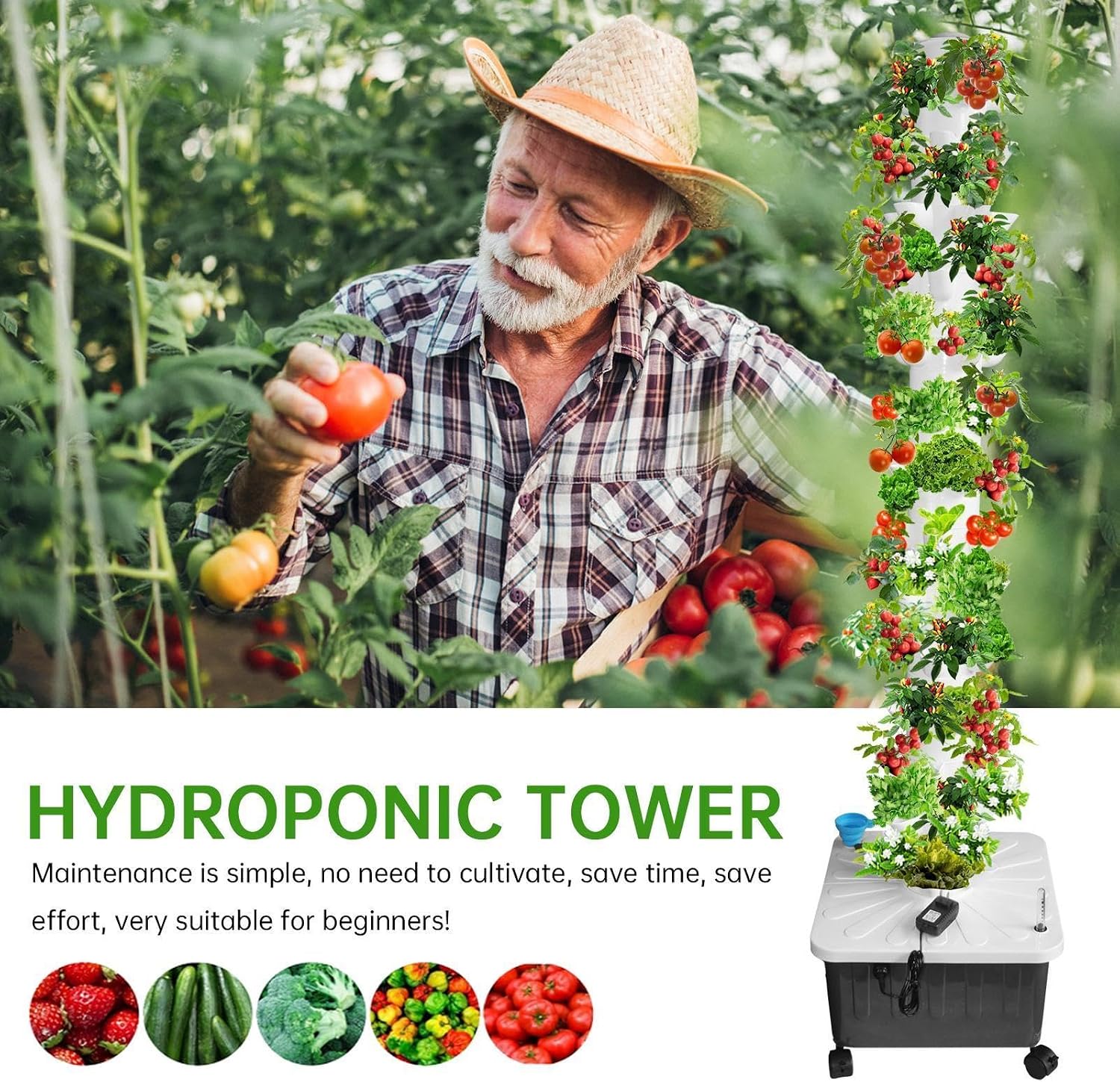 14 Layer Hydroponic Tower 70 Slot Vertical Garden Grow Kit | 14-Layer hydroponic tower 70-slot vertical garden kit with