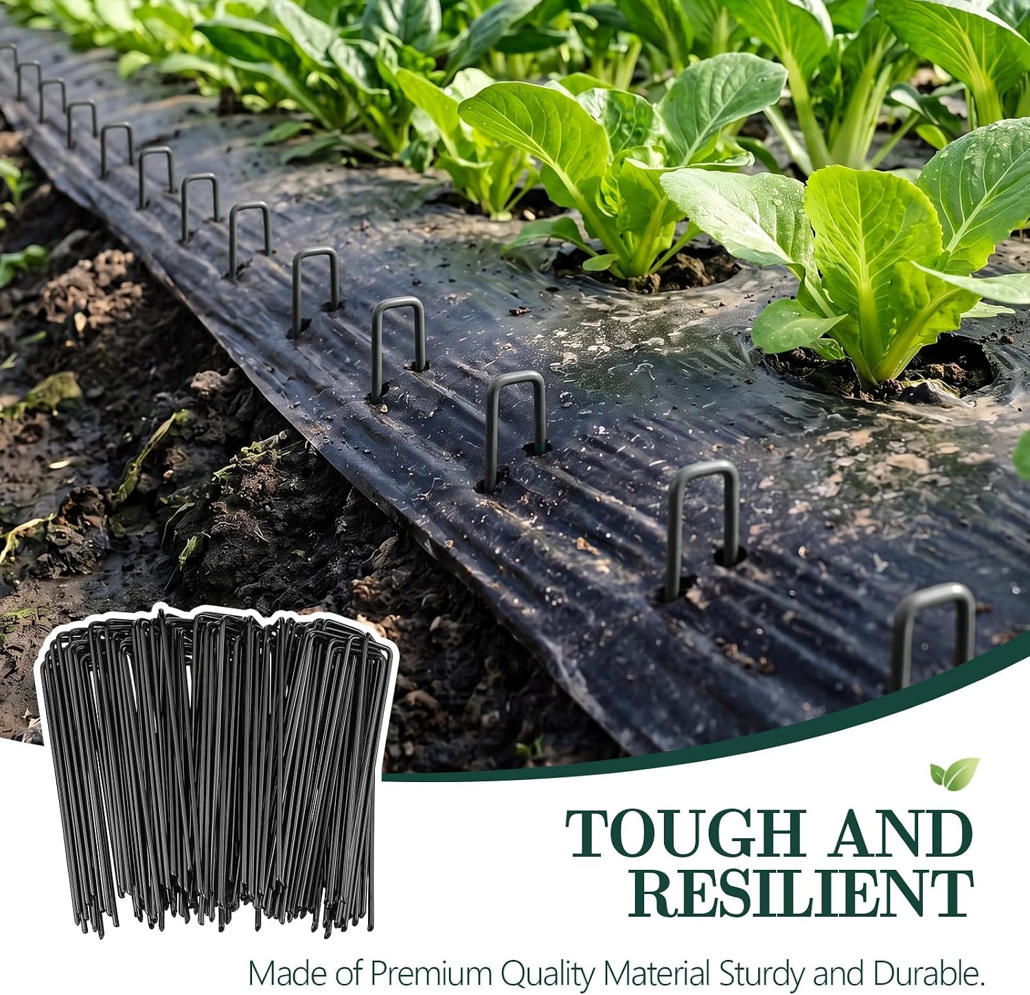 Therwen 100pcs 6 Inch Turf Stakes for Artificial Grass Black Landscape Staples Bulk Galvanized Heavy Duty Garden Stake
