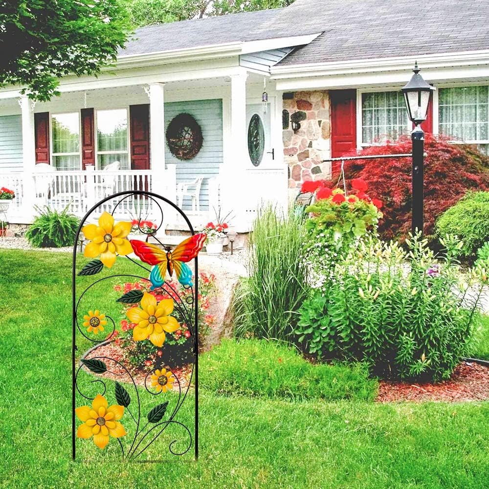 Garden Decor for Outside, 33" Flower Butterflies Decorative Garden Stakes for Spring Garden Decor, Metal Yard Art