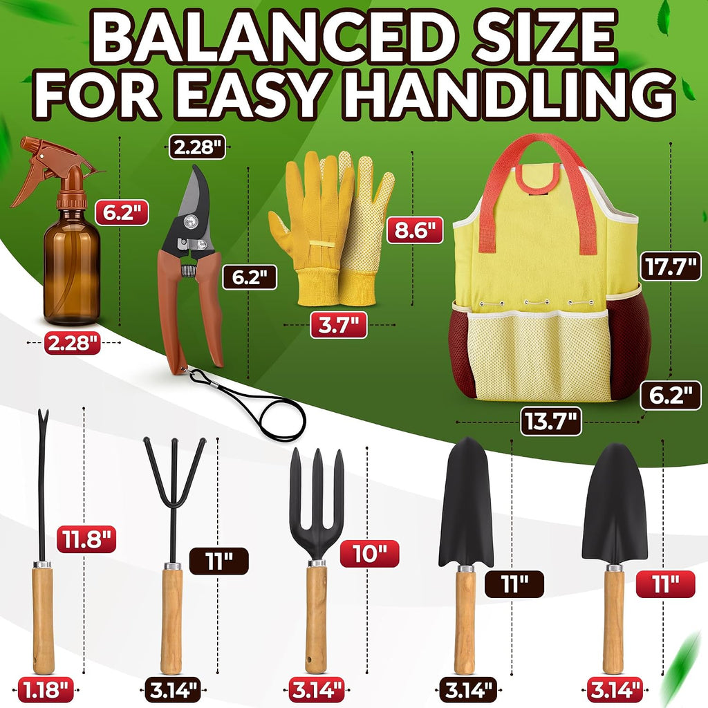 10 Pcs Gardening Tool Set for Women, Rust-Resistant Steel, Tote Bag | Garden Tools Set for Plant Care, Digging