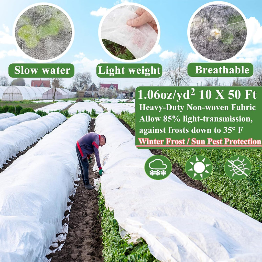 10X50FT Plant Covers Frost Protection Kit, Garden Hoops Kit for Winter Oudoot Plants, Floating Row Cover Frost Cloth
