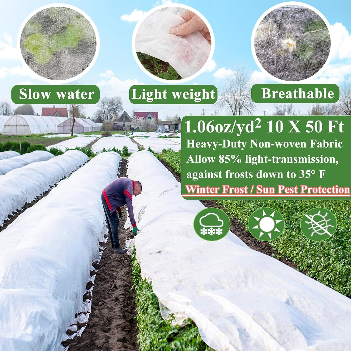 10X50FT Plant Covers Frost Protection Kit, Garden Hoops Kit for Winter Oudoot Plants, Floating Row Cover Frost Cloth