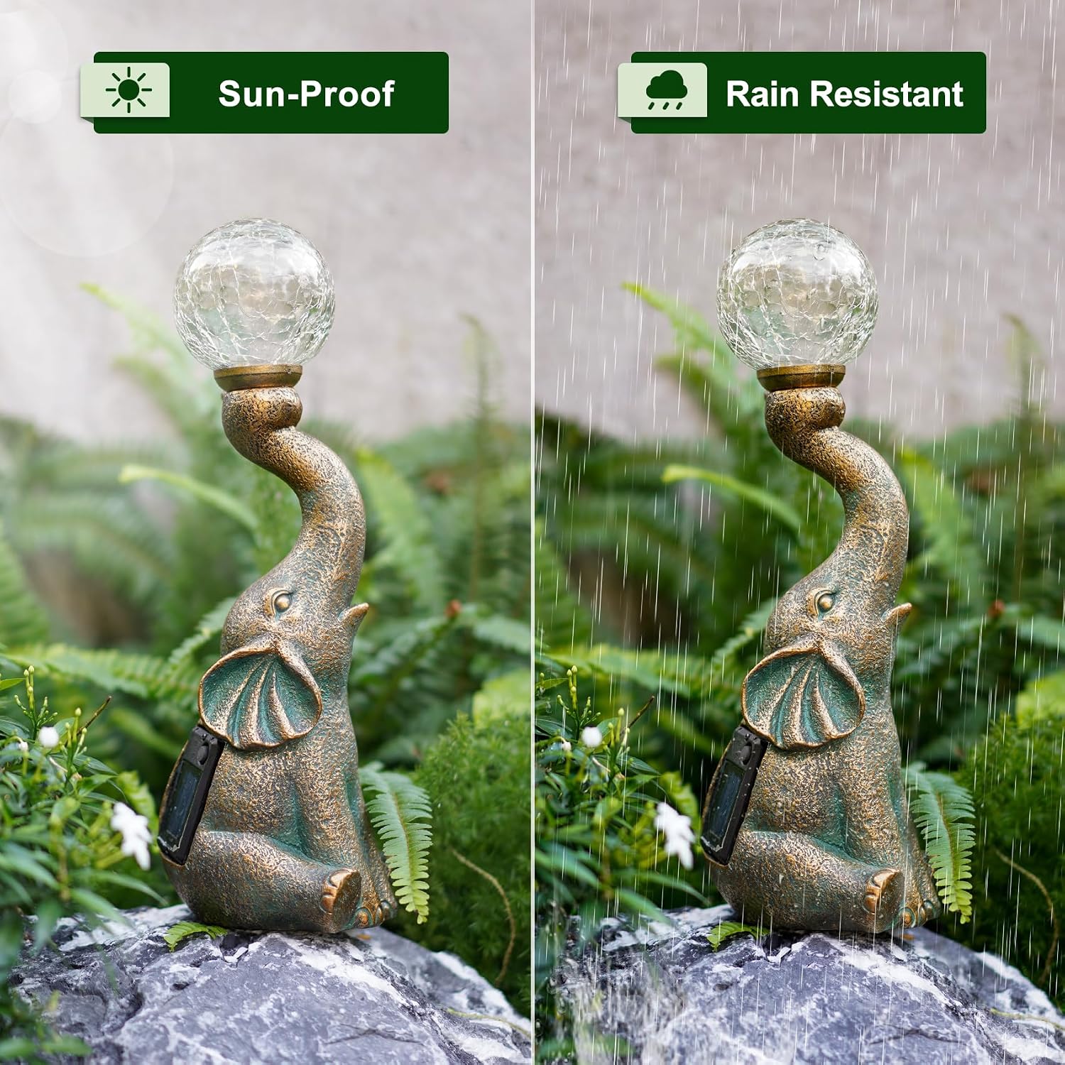 Solar Outdoor Elephant Statue Gifts Garden Decoration Light | 8 LED Crackle Balls Elephant Sculpture for Yard Patio