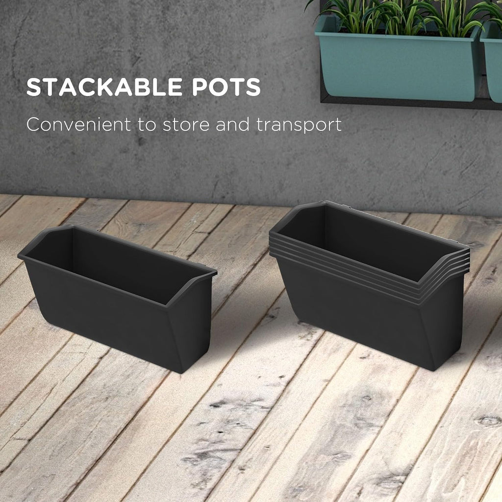 Outsunny 3-Tier Wall Planter w/ 6 Pots, Outdoor Hanging Planter, Black | Indoor Outdoor Use, Self-Draining