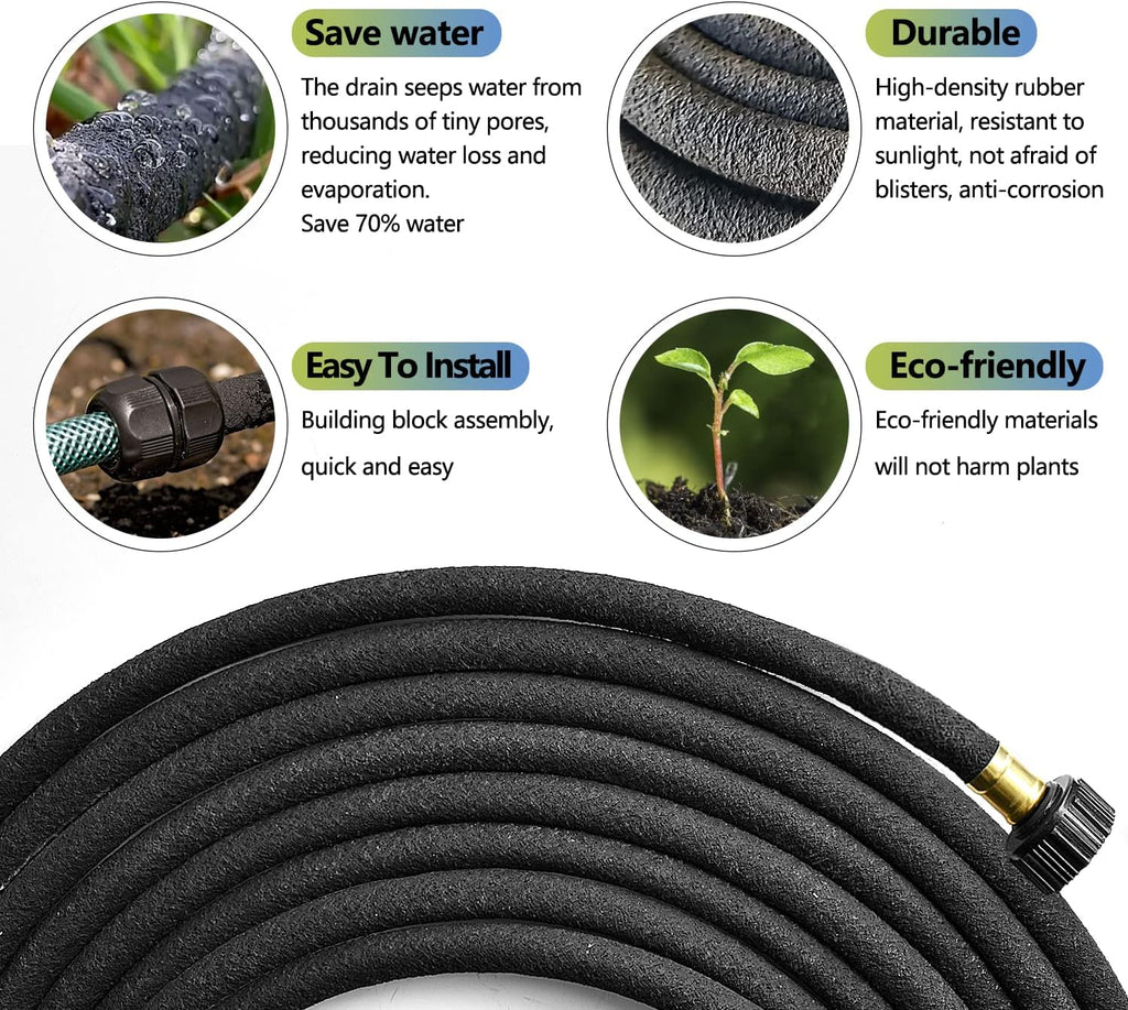 3 Pack Short Soaker Hose 15 Ft for Garden Beds, 1/2’’ 50 ft Soaker Hose for Foundation Watering, 70% Water Saving Drip