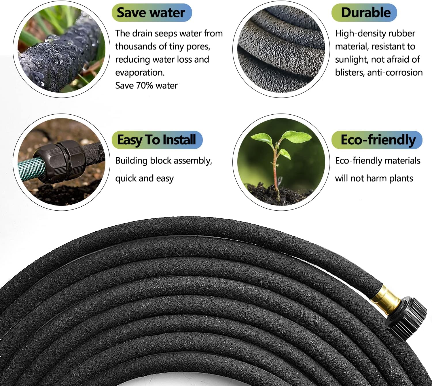 3 Pack Short Soaker Hose 15 Ft for Garden Beds, 1/2’’ 50 ft Soaker Hose for Foundation Watering, 70% Water Saving Drip